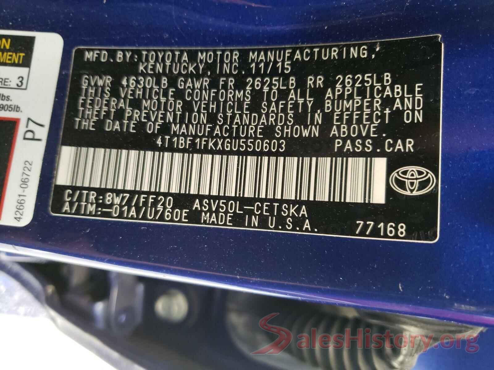 4T1BF1FKXGU550603 2016 TOYOTA CAMRY