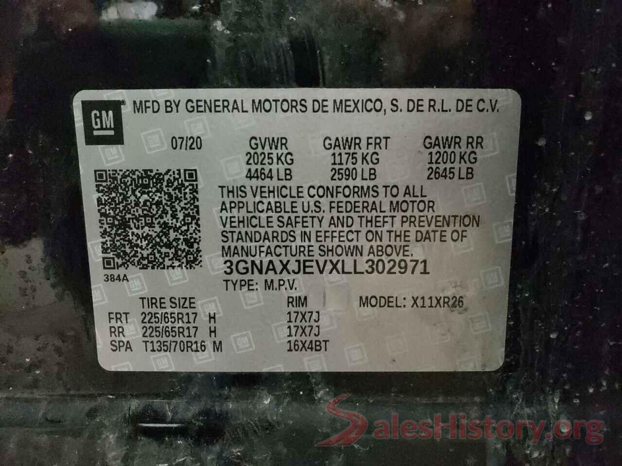 3GNAXJEVXLL302971 2020 CHEVROLET EQUINOX