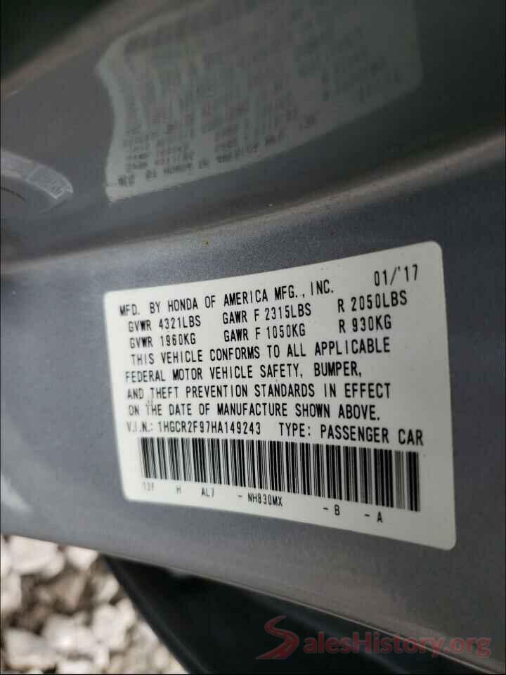 1HGCR2F97HA149243 2017 HONDA ACCORD