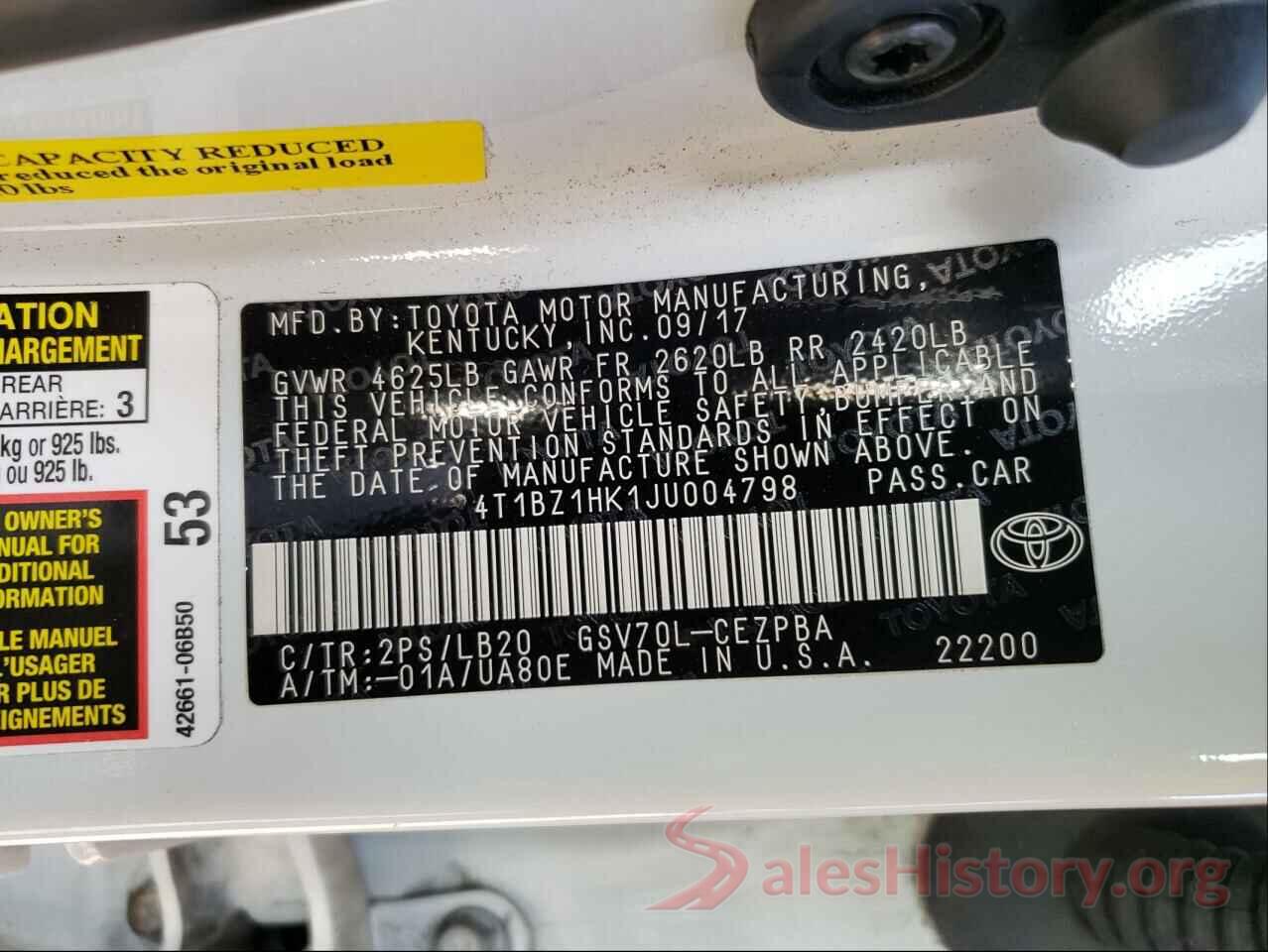 4T1BZ1HK1JU004798 2018 TOYOTA CAMRY