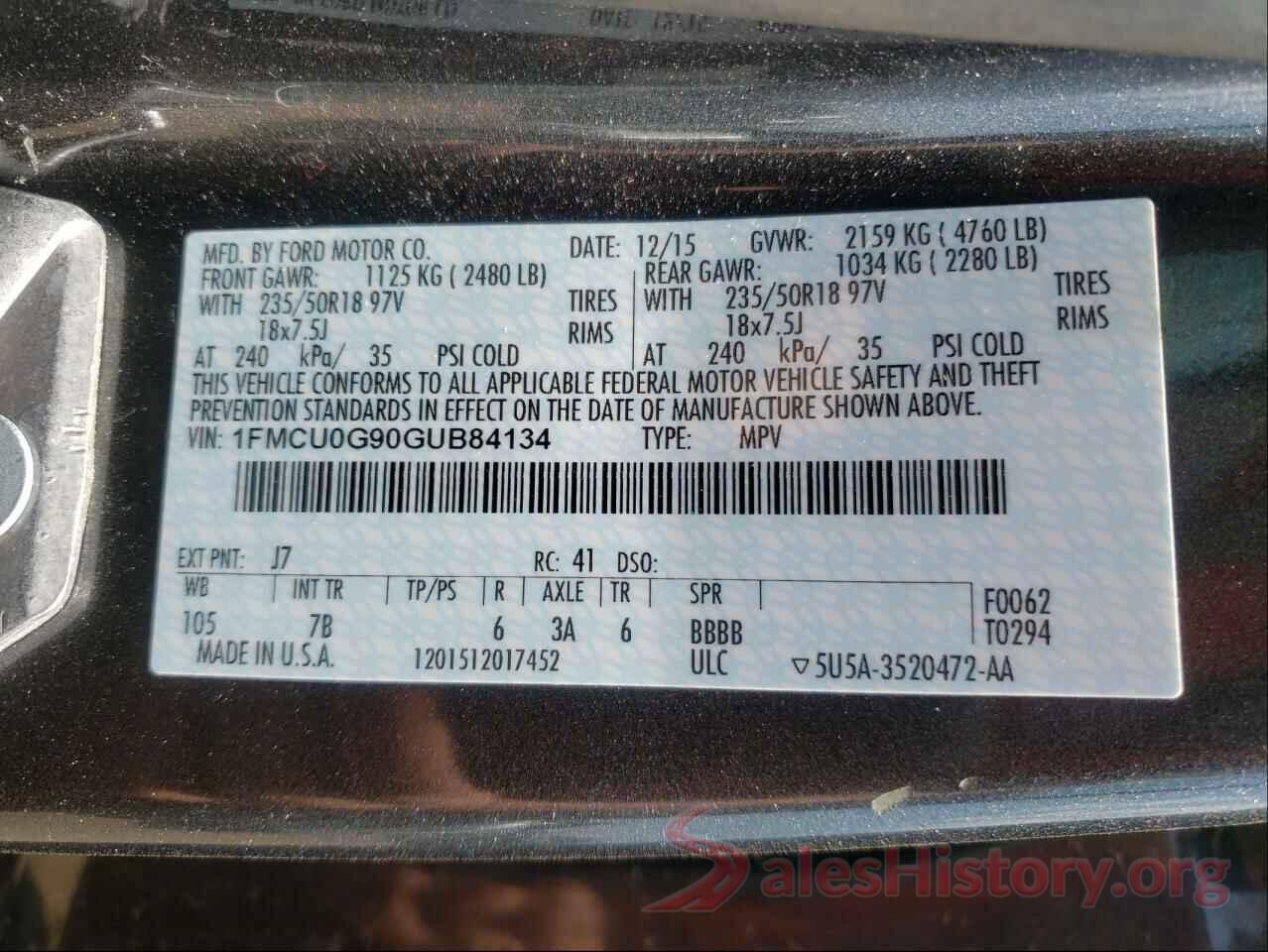 1FMCU0G90GUB84134 2016 FORD ESCAPE