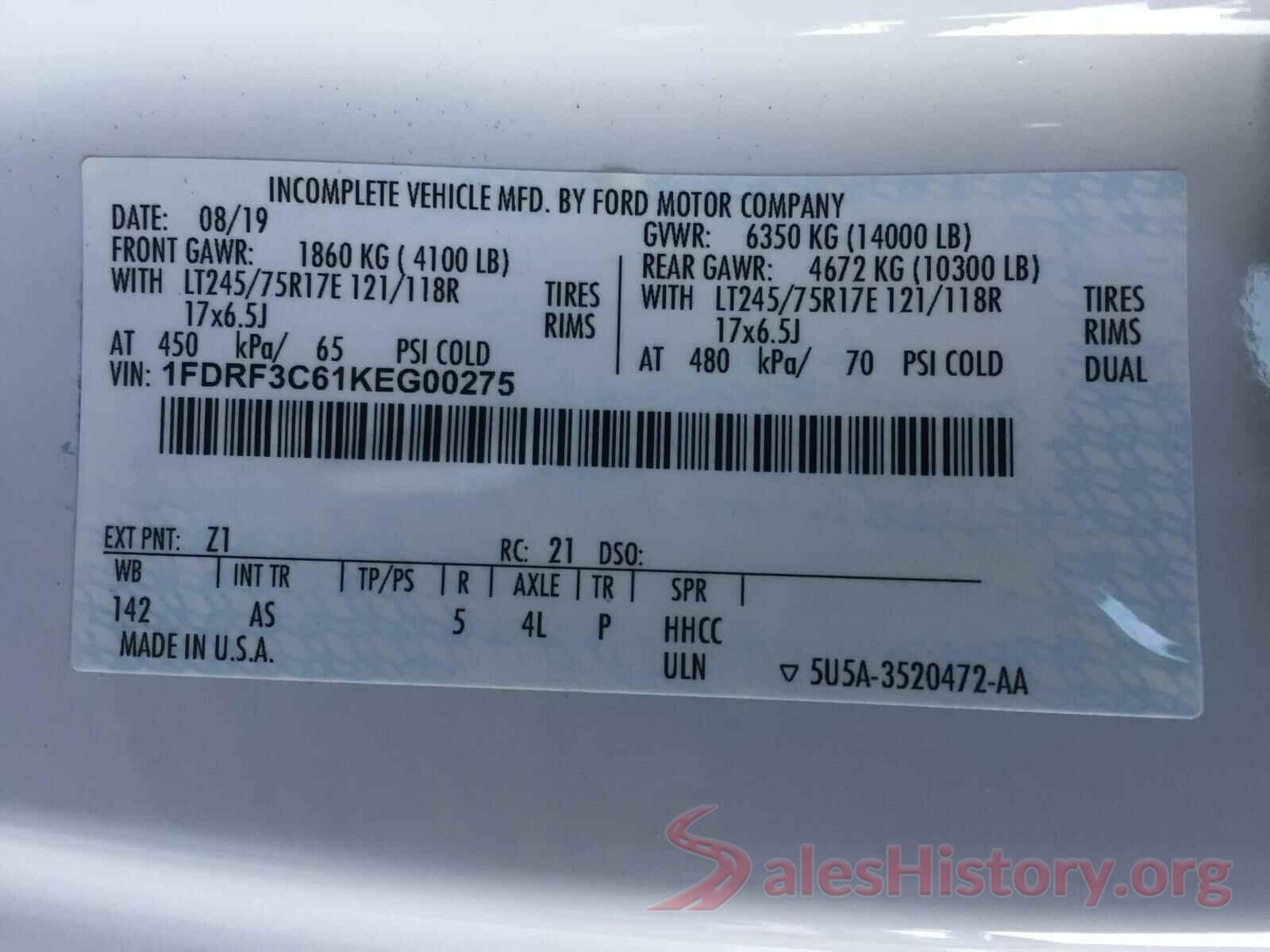 1FDRF3C61KEG00275 2019 FORD F350