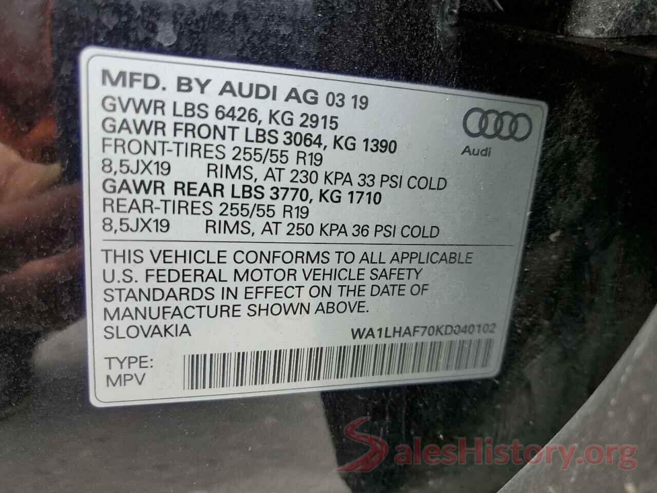 WA1LHAF70KD040102 2019 AUDI Q7