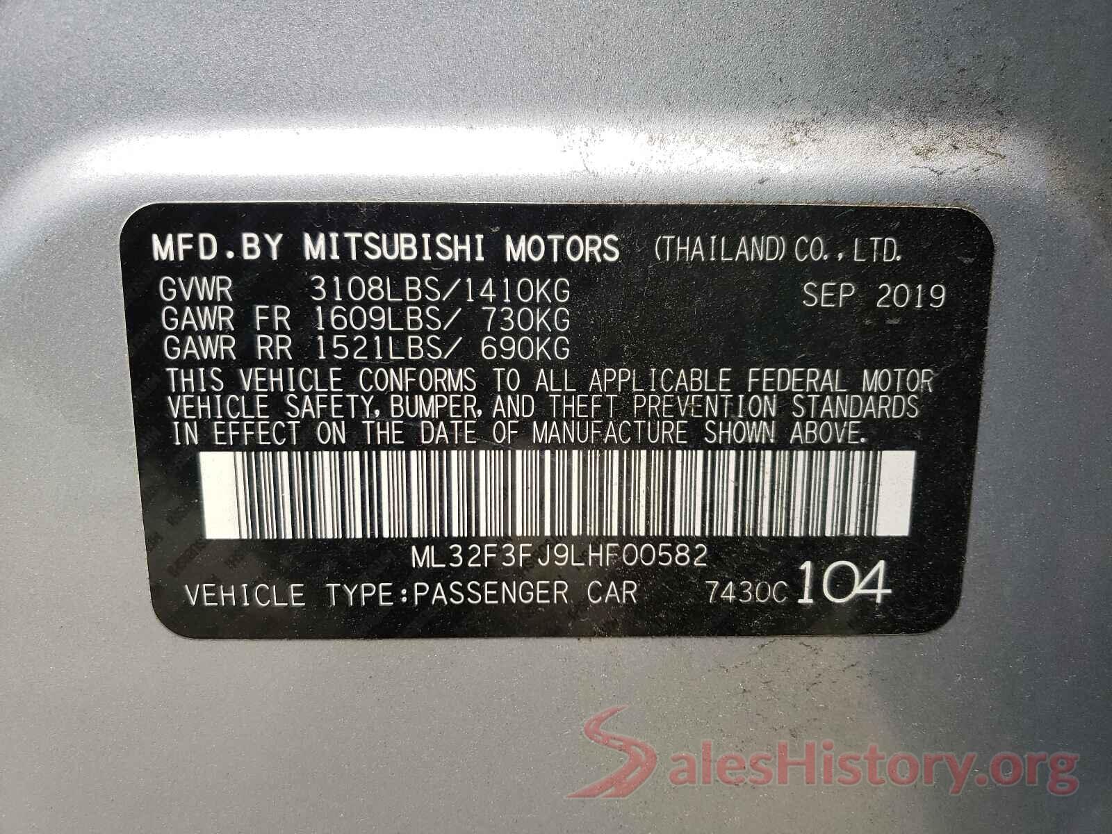 ML32F3FJ9LHF00582 2020 MITSUBISHI MIRAGE