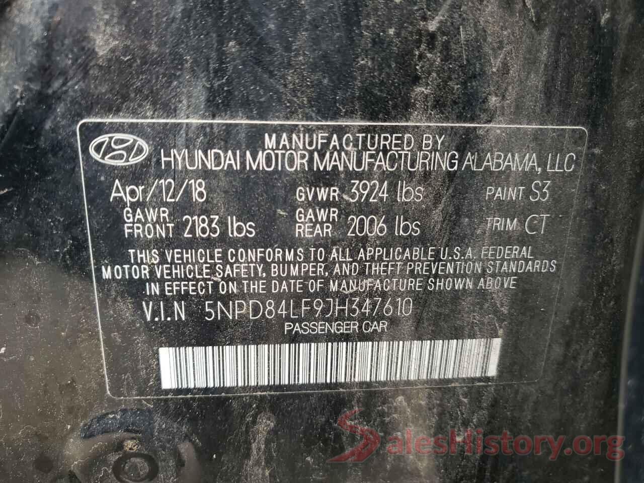 5NPD84LF9JH347610 2018 HYUNDAI ELANTRA