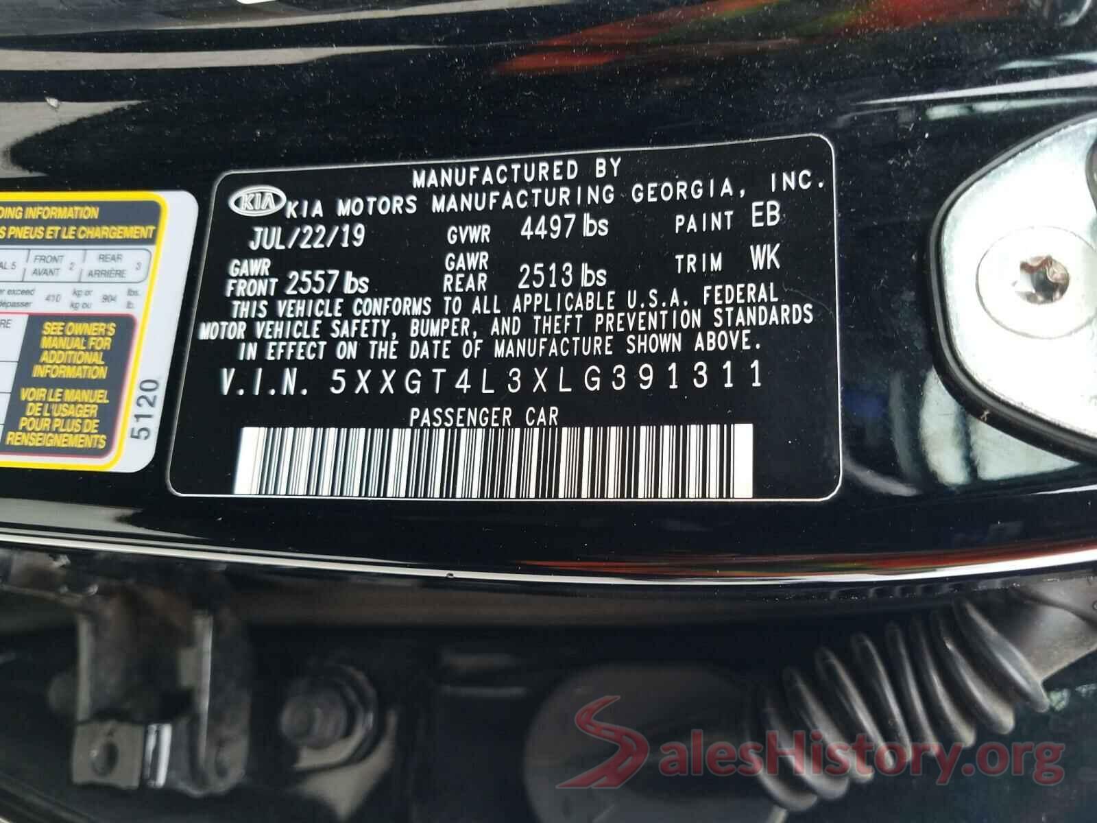 5XXGT4L3XLG391311 2020 KIA OPTIMA