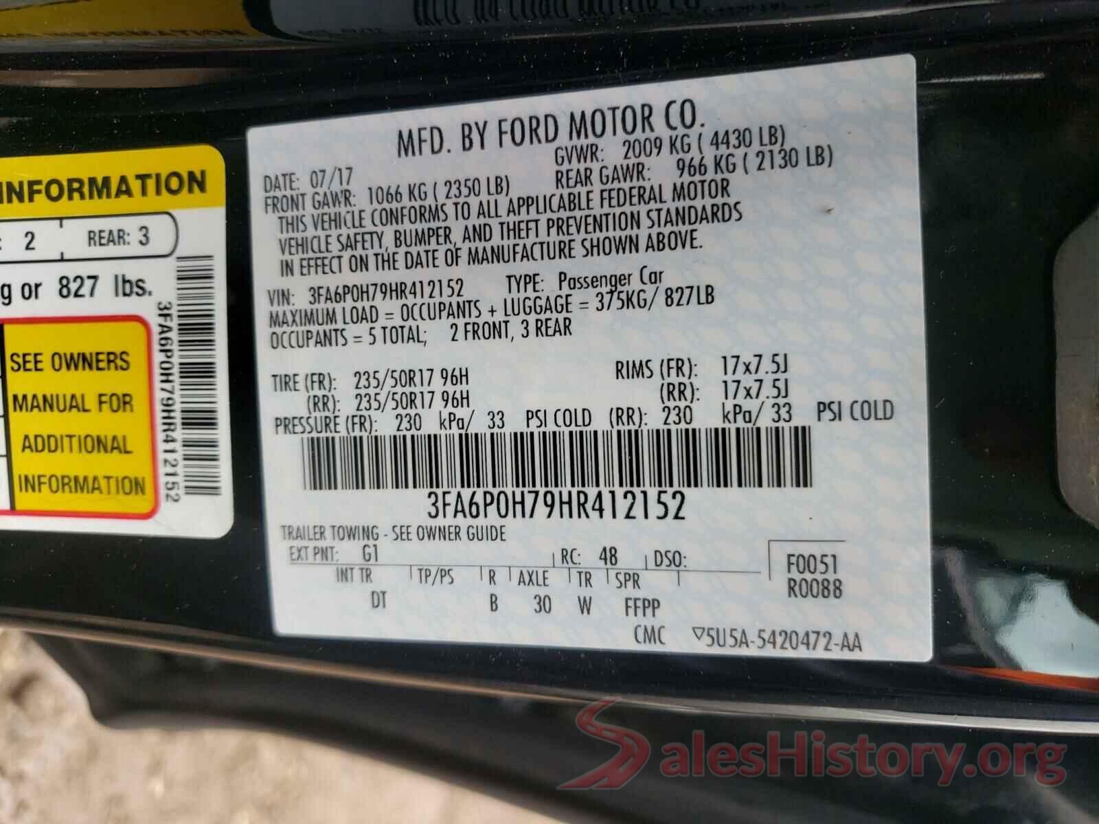 3FA6P0H79HR412152 2017 FORD FUSION