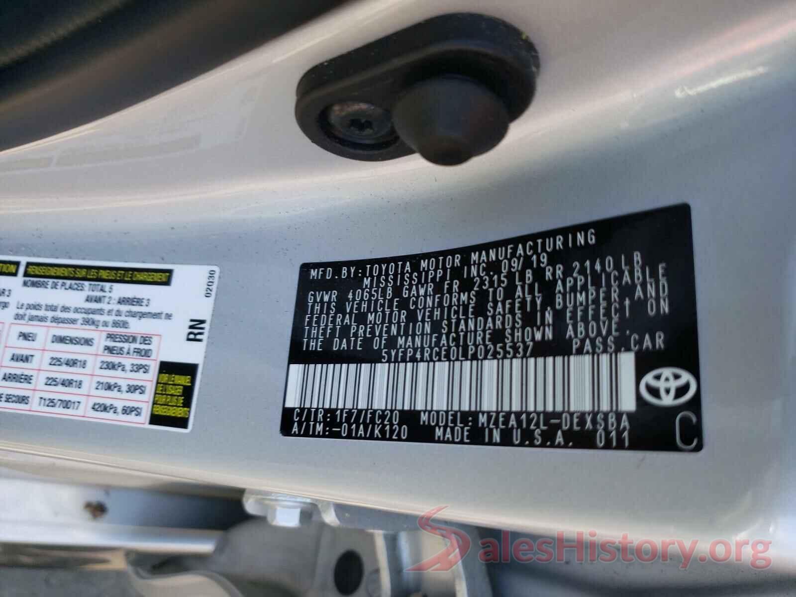 5YFP4RCE0LP025537 2020 TOYOTA COROLLA