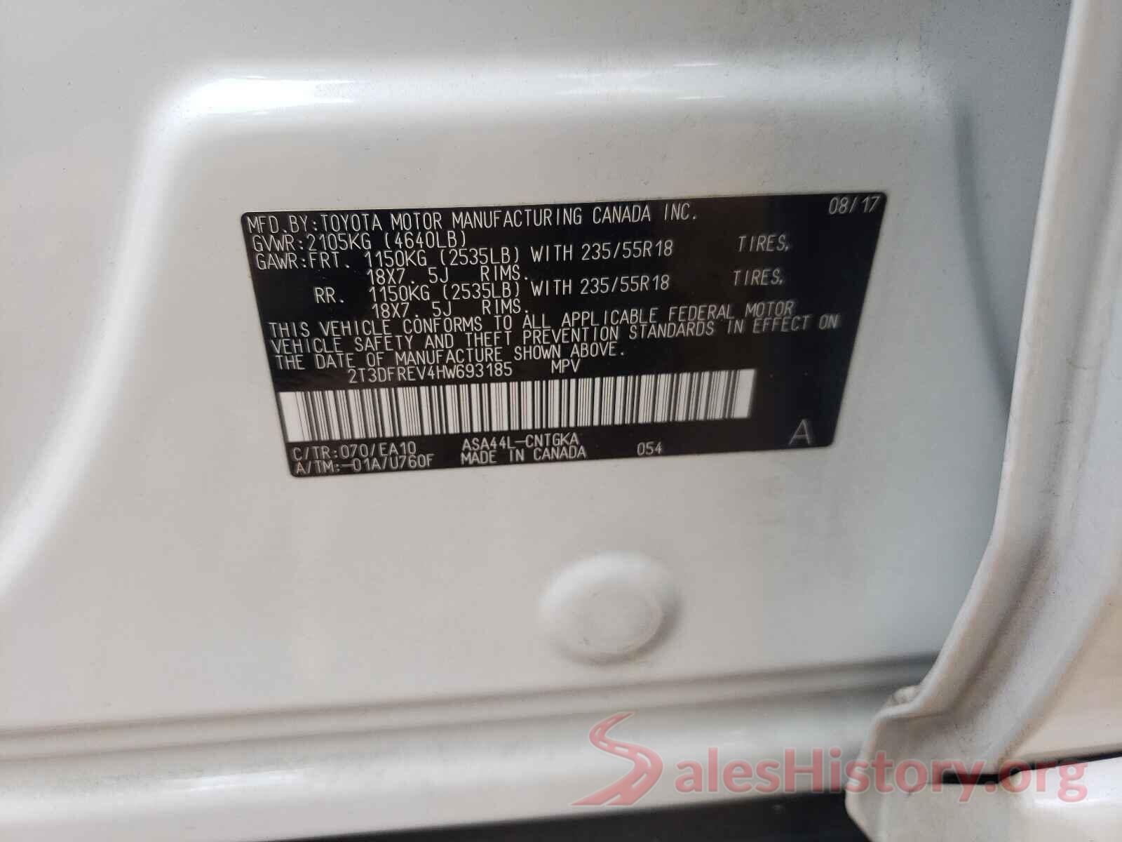 2T3DFREV4HW693185 2017 TOYOTA RAV4