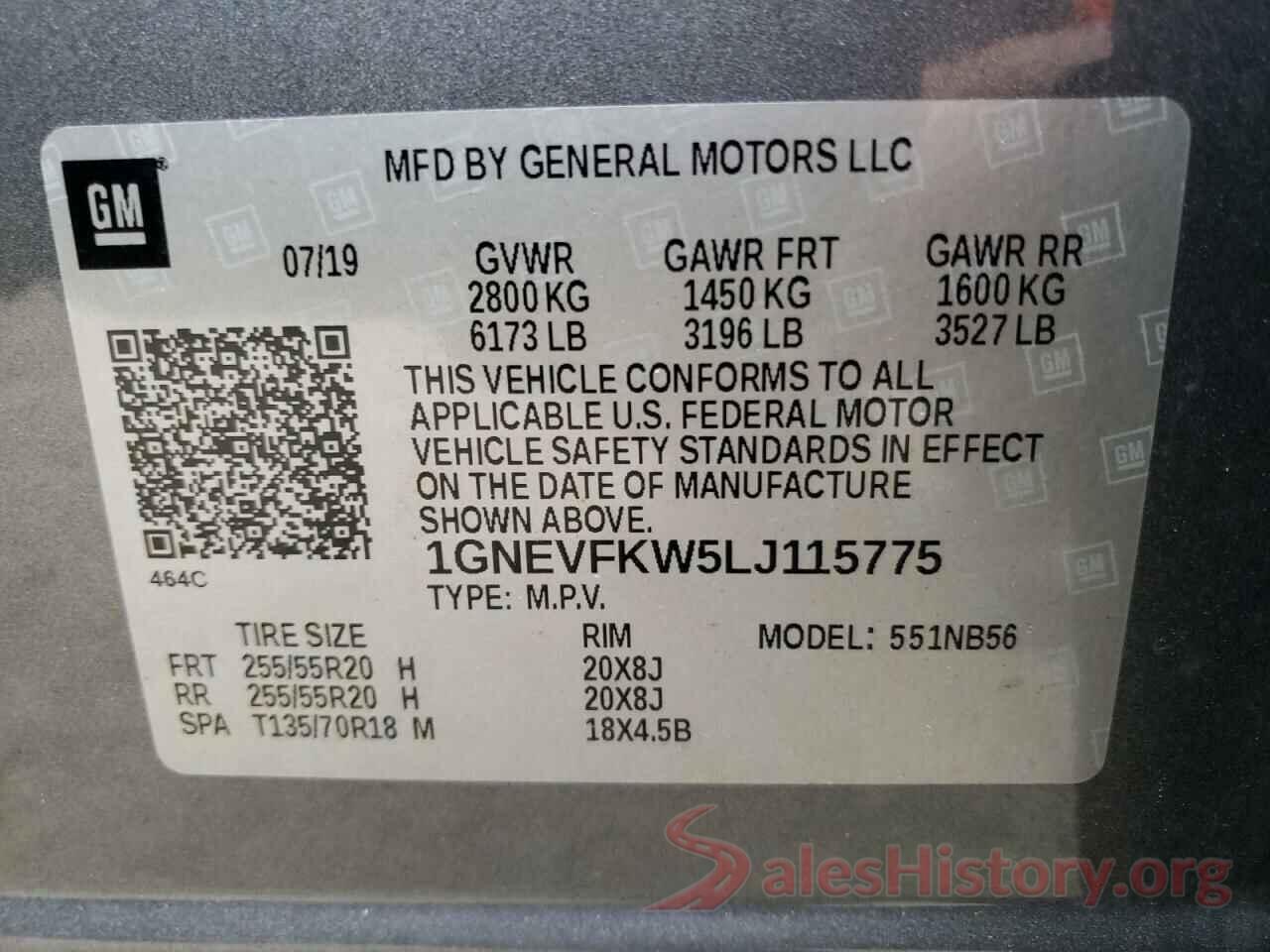 1GNEVFKW5LJ115775 2020 CHEVROLET TRAVERSE