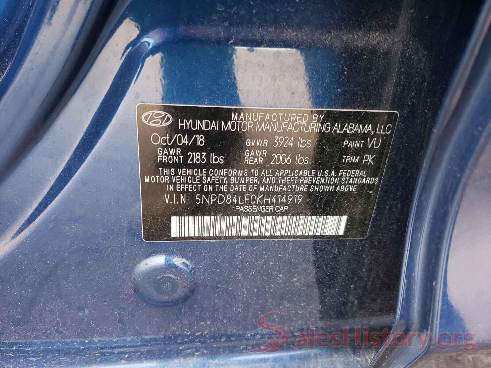 5NPD84LF0KH414919 2019 HYUNDAI ELANTRA