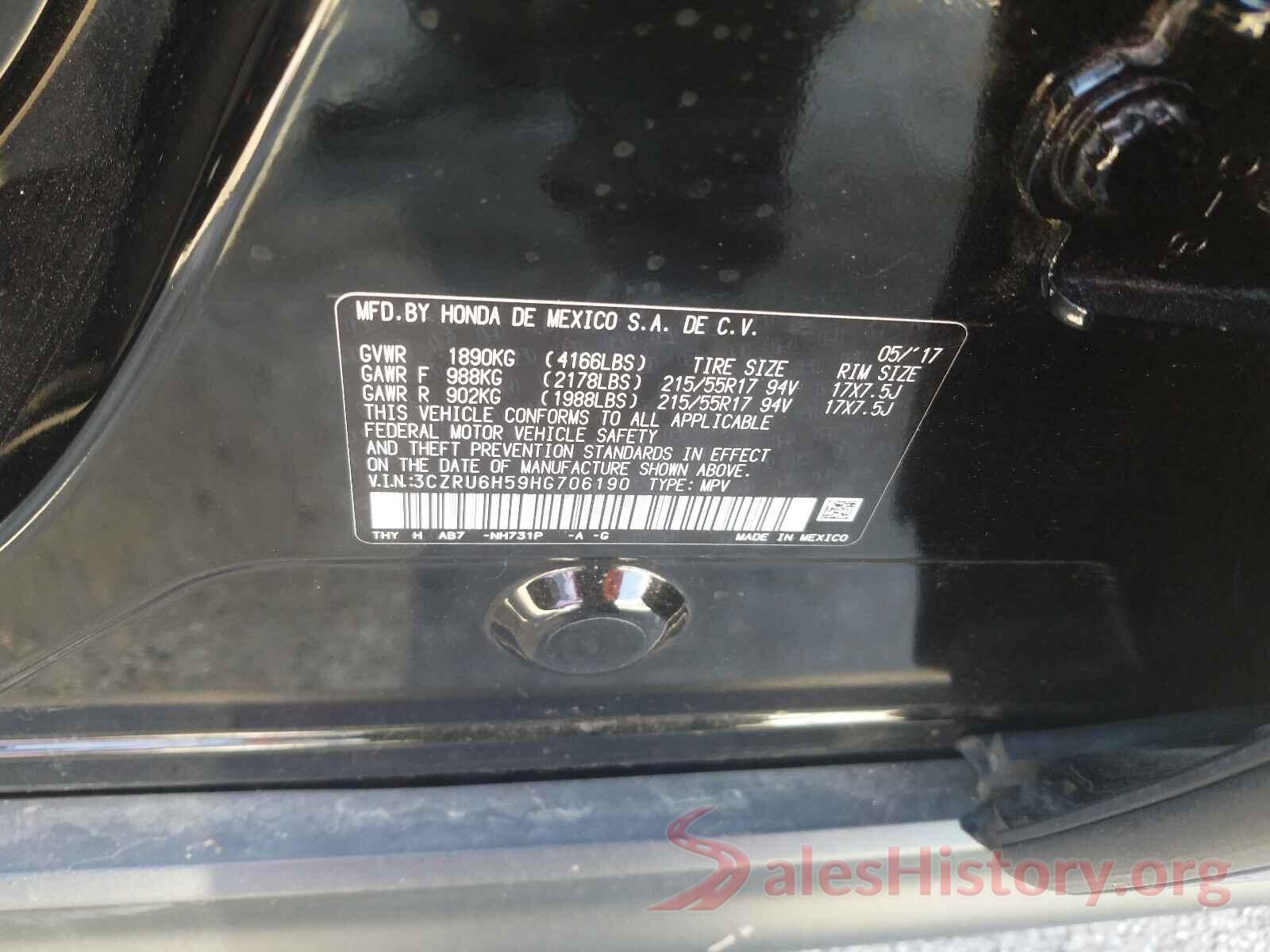 3CZRU6H59HG706190 2017 HONDA HR-V