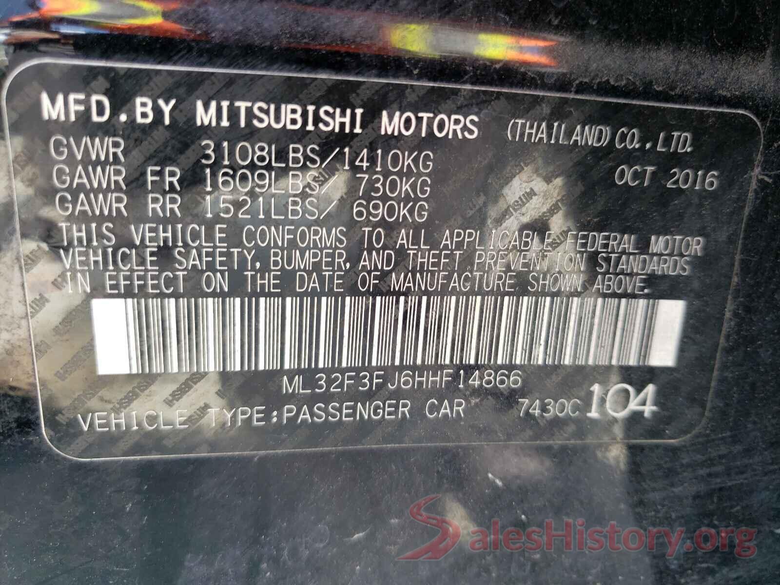 ML32F3FJ6HHF14866 2017 MITSUBISHI MIRAGE