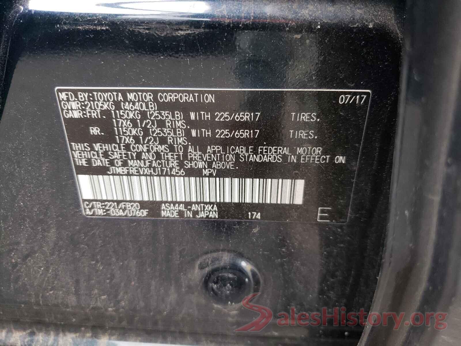 JTMBFREVXHJ171456 2017 TOYOTA RAV4