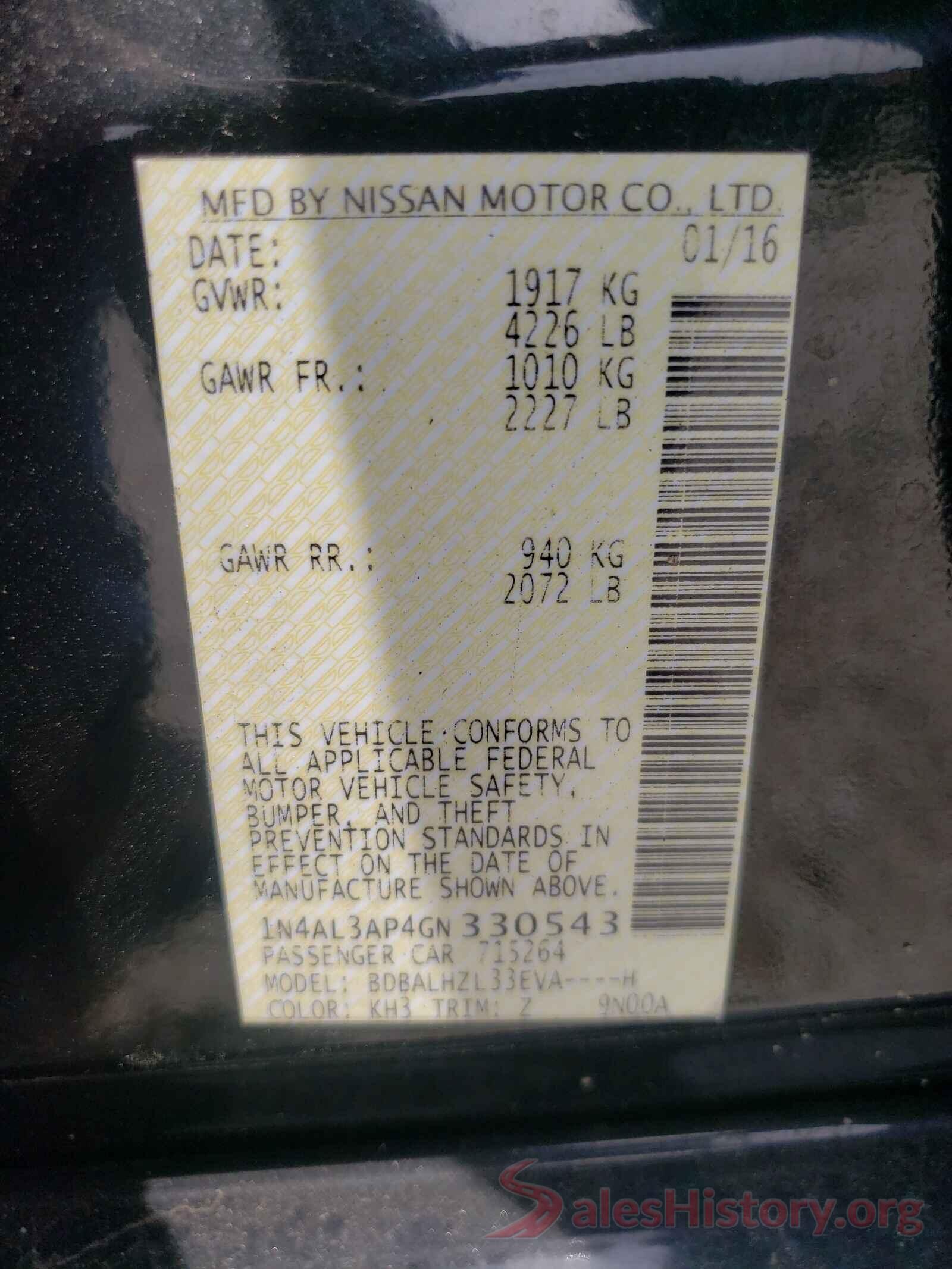 1N4AL3AP4GN330543 2016 NISSAN ALTIMA