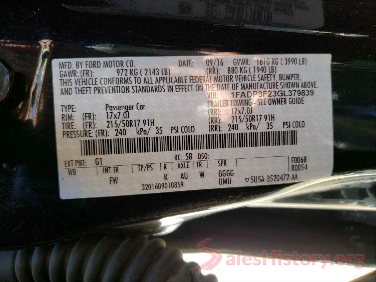 1FADP3F23GL379839 2016 FORD FOCUS