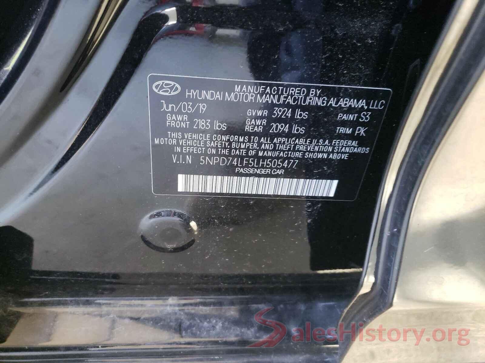 5NPD74LF5LH505477 2020 HYUNDAI ELANTRA