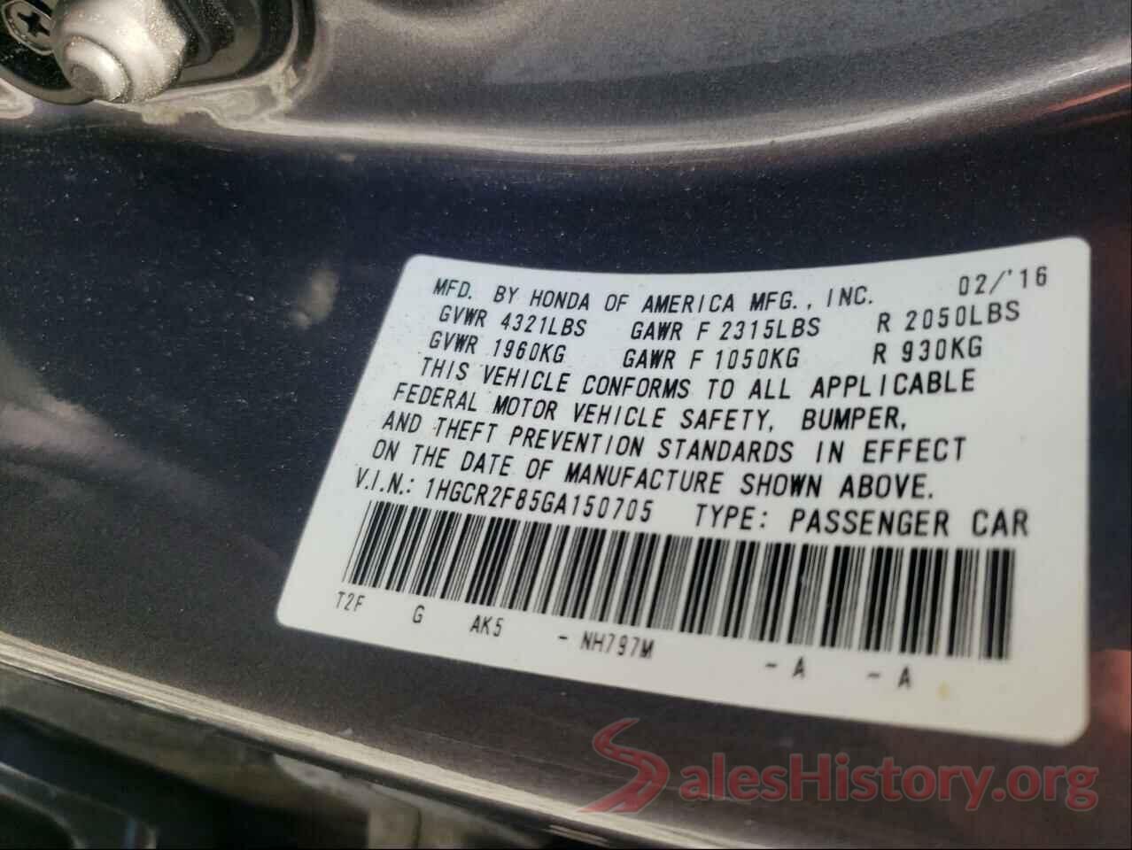 1HGCR2F85GA150705 2016 HONDA ACCORD