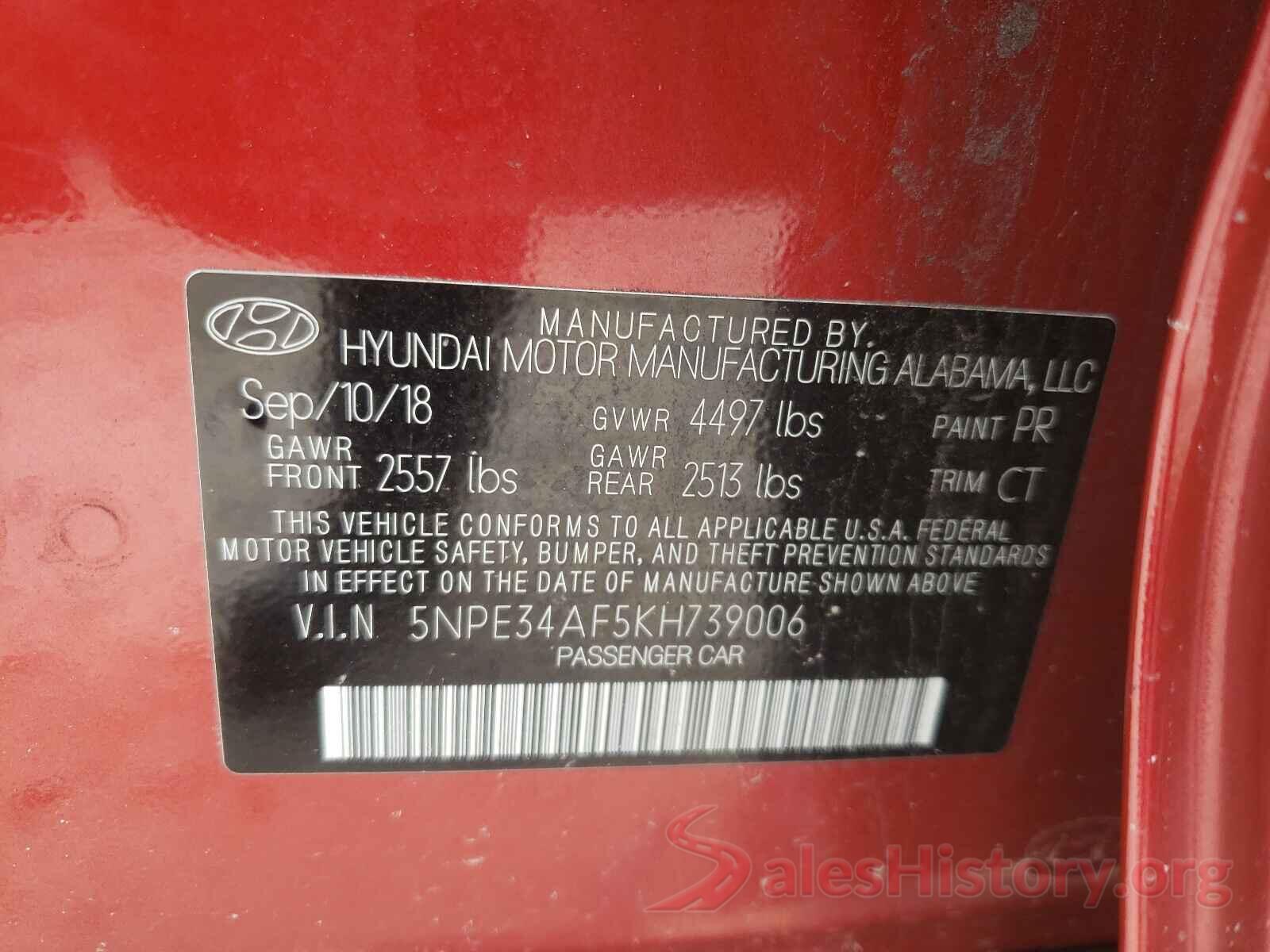 5NPE34AF5KH739006 2019 HYUNDAI SONATA