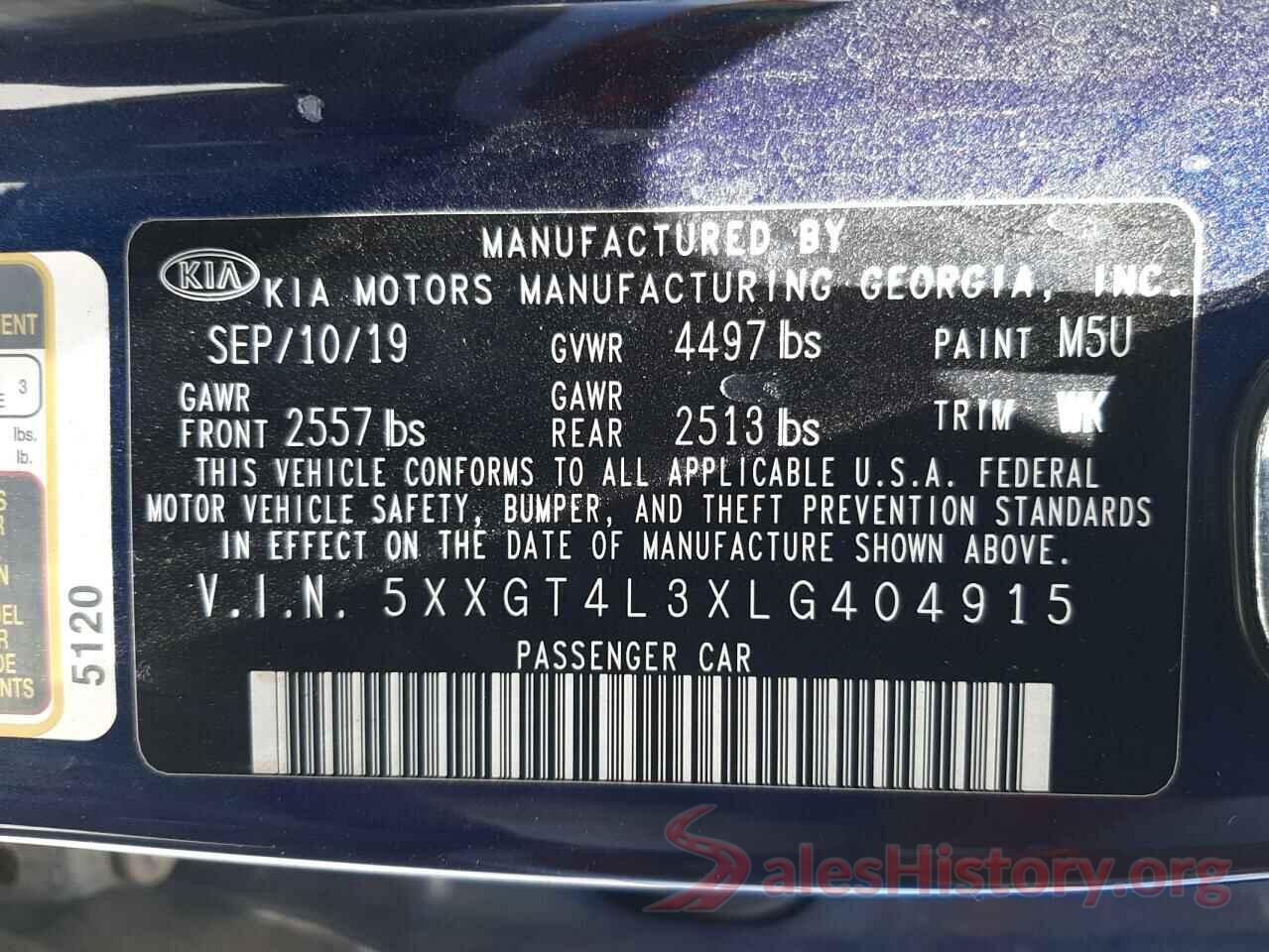 5XXGT4L3XLG404915 2020 KIA OPTIMA