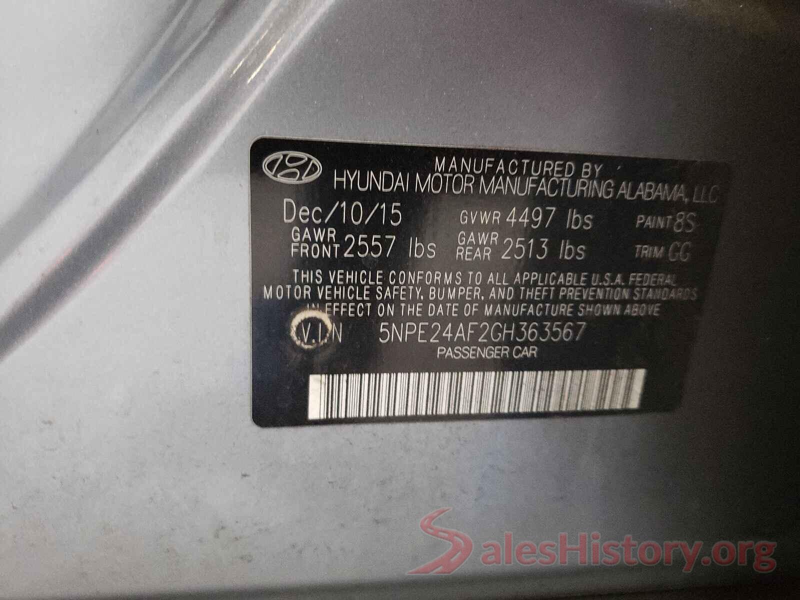 5NPE24AF2GH363567 2016 HYUNDAI SONATA