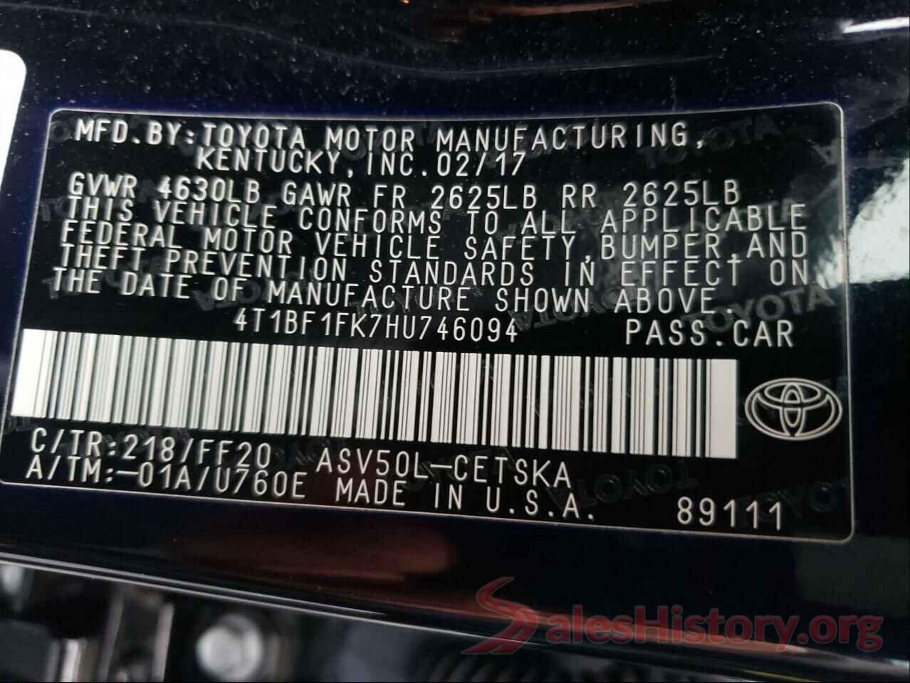 4T1BF1FK7HU746094 2017 TOYOTA CAMRY