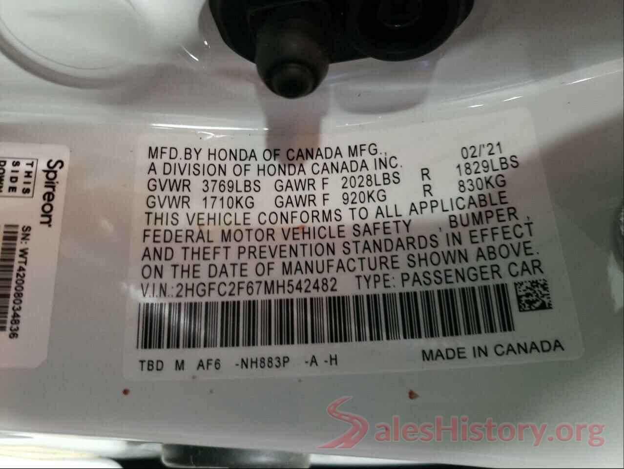 2HGFC2F67MH542482 2021 HONDA CIVIC