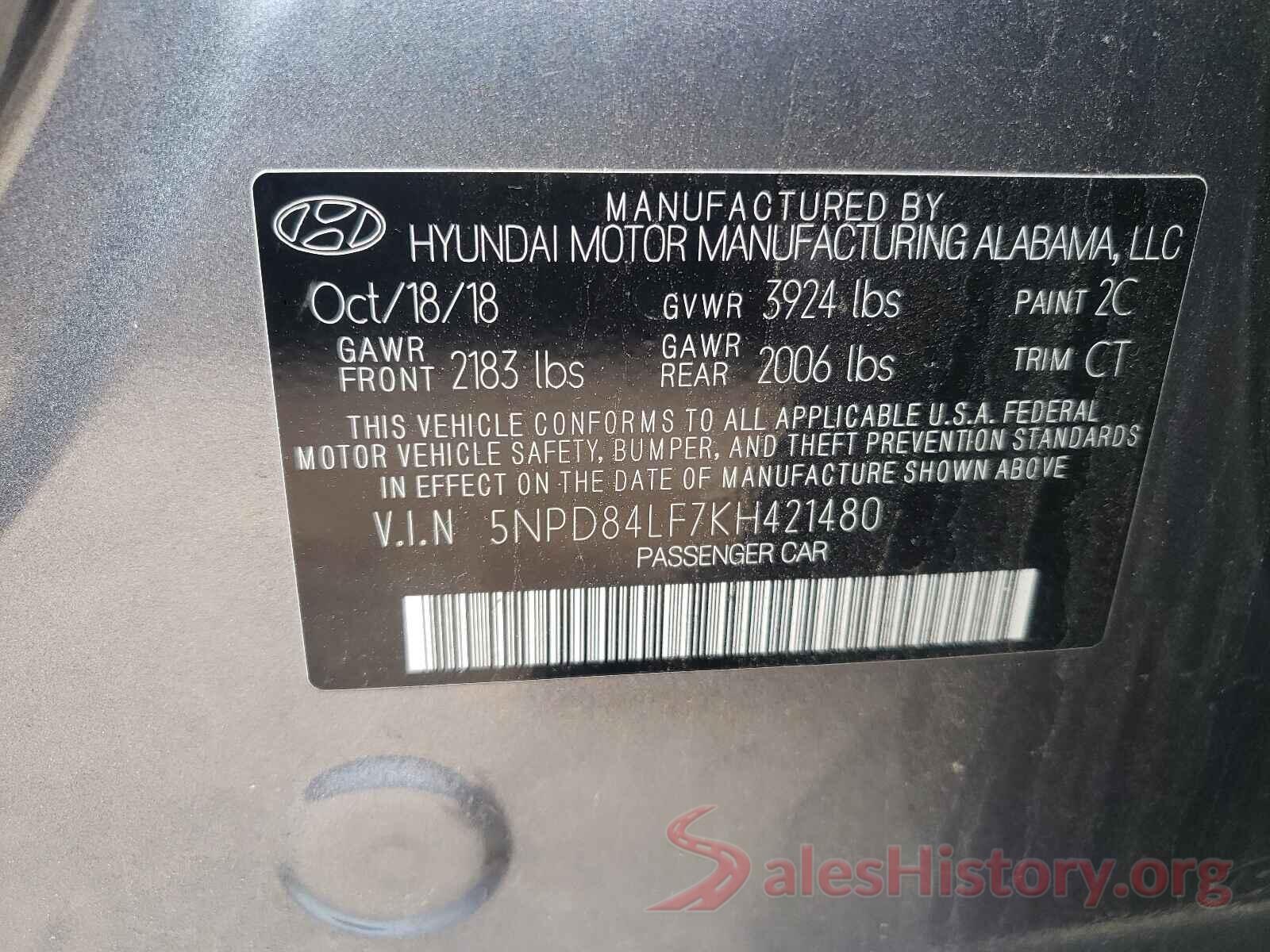 5NPD84LF7KH421480 2019 HYUNDAI ELANTRA