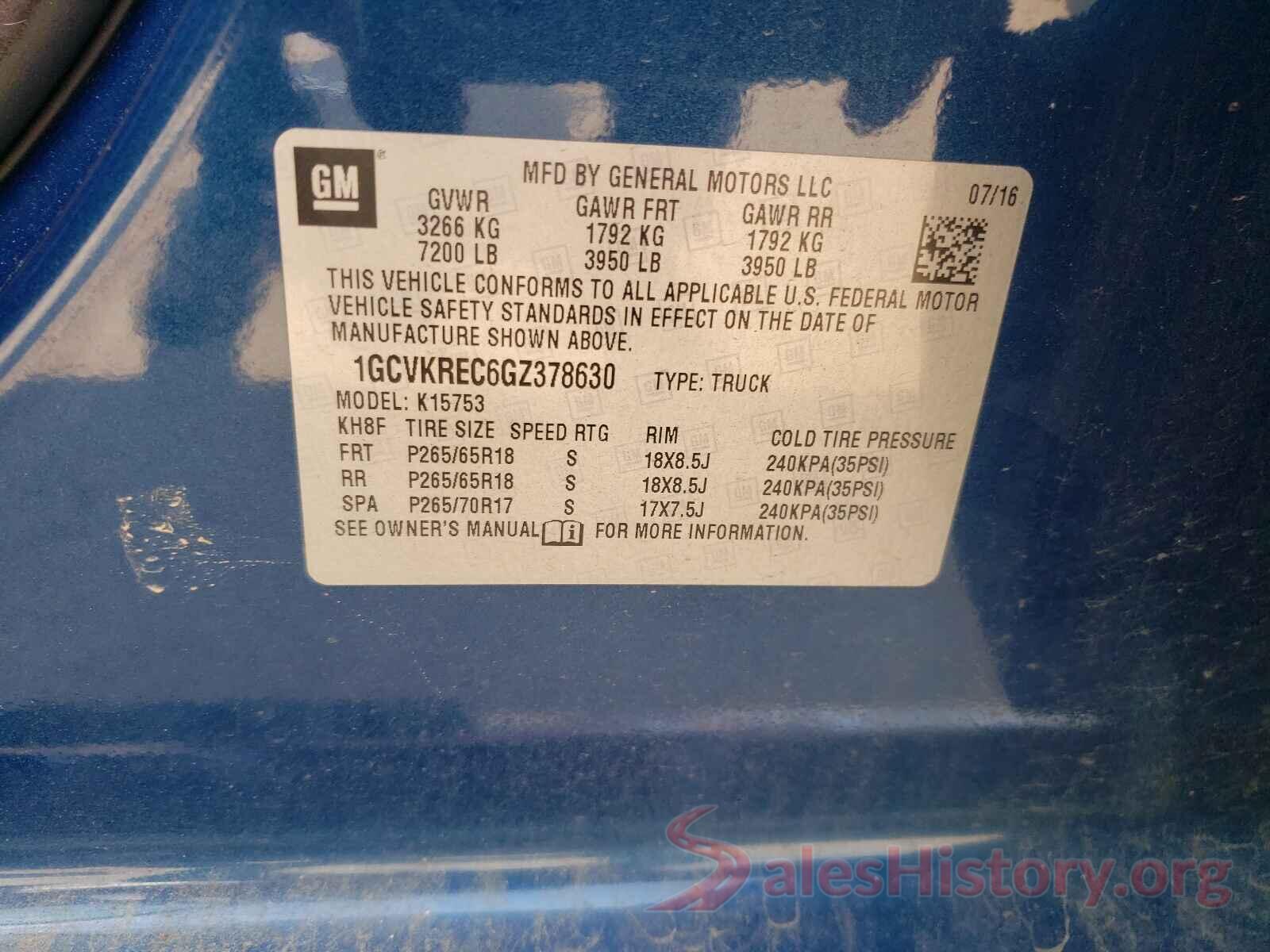 1GCVKREC6GZ378630 2016 CHEVROLET SILVERADO