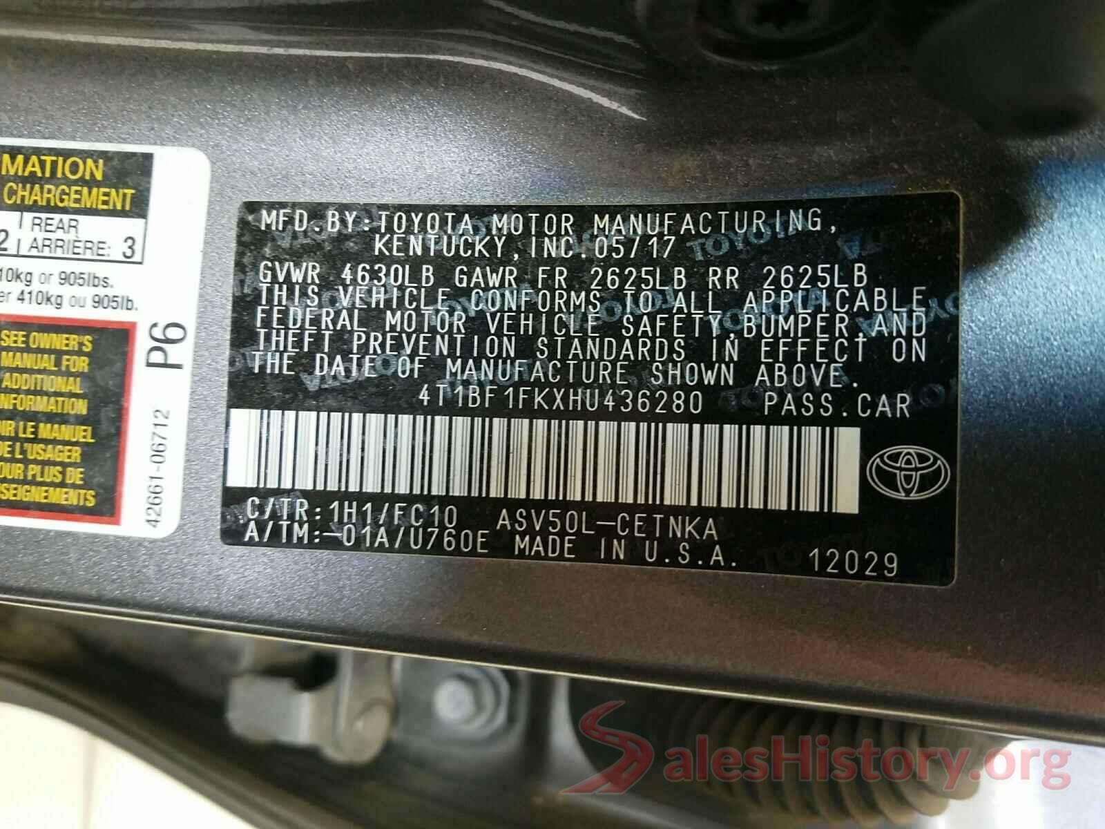 4T1BF1FKXHU436280 2017 TOYOTA CAMRY