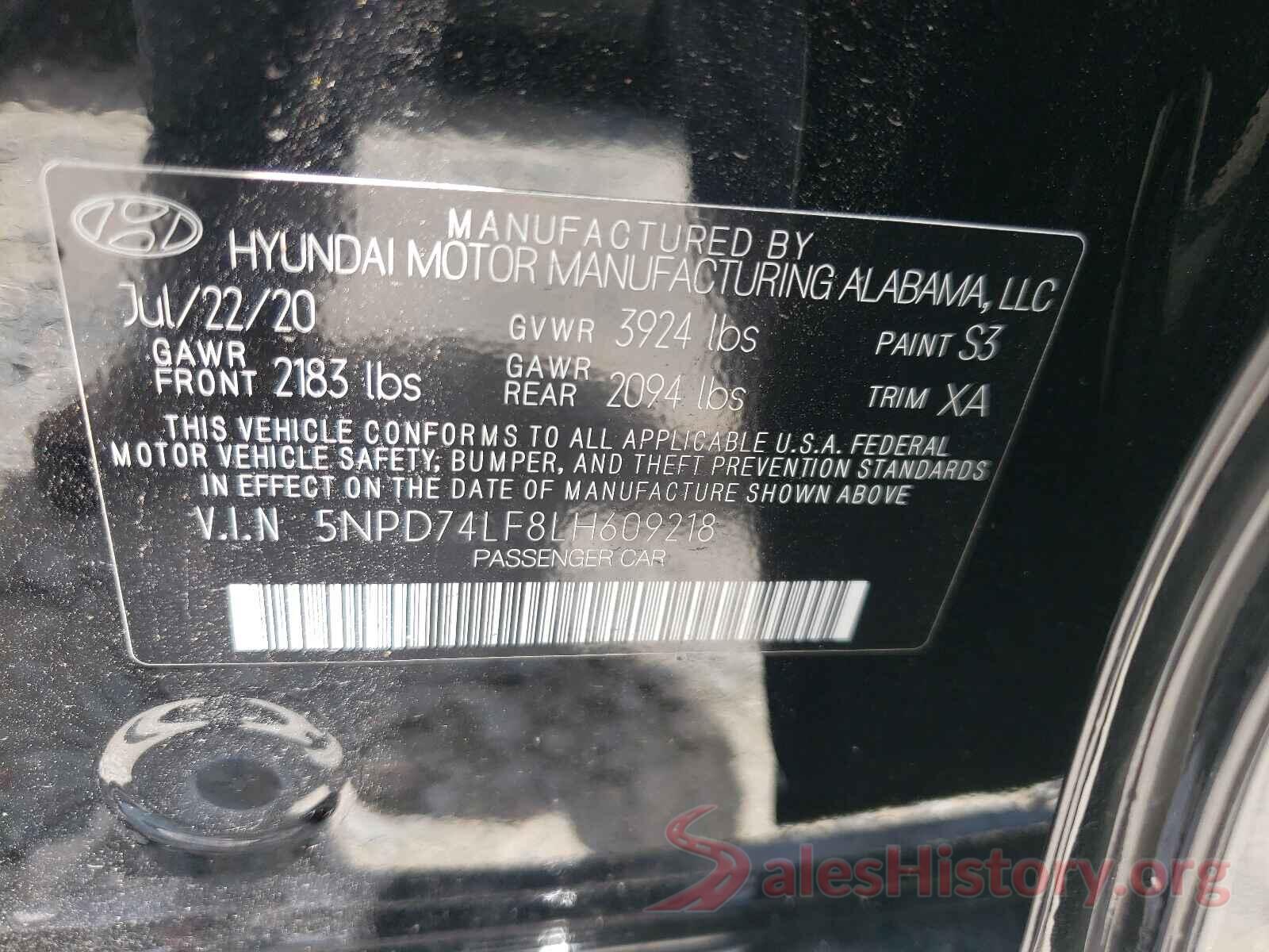 5NPD74LF8LH609218 2020 HYUNDAI ELANTRA