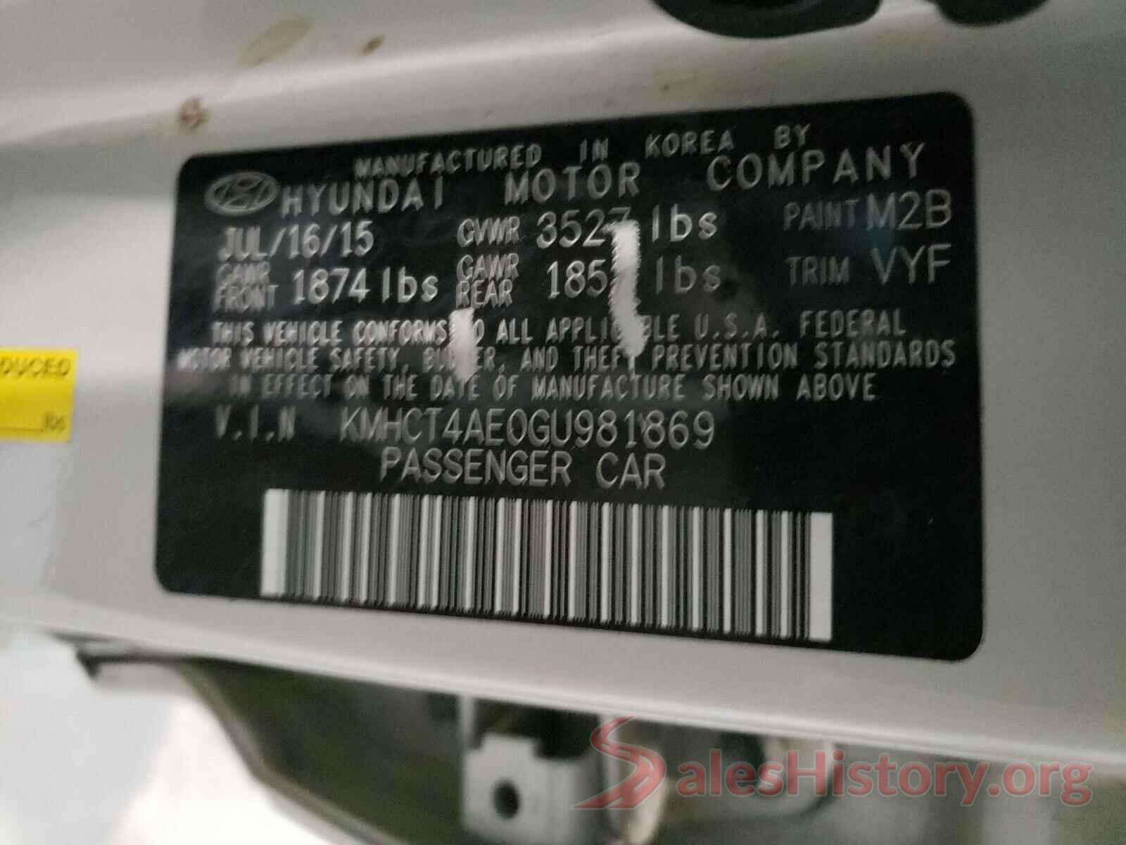 KMHCT4AE0GU981869 2016 HYUNDAI ACCENT