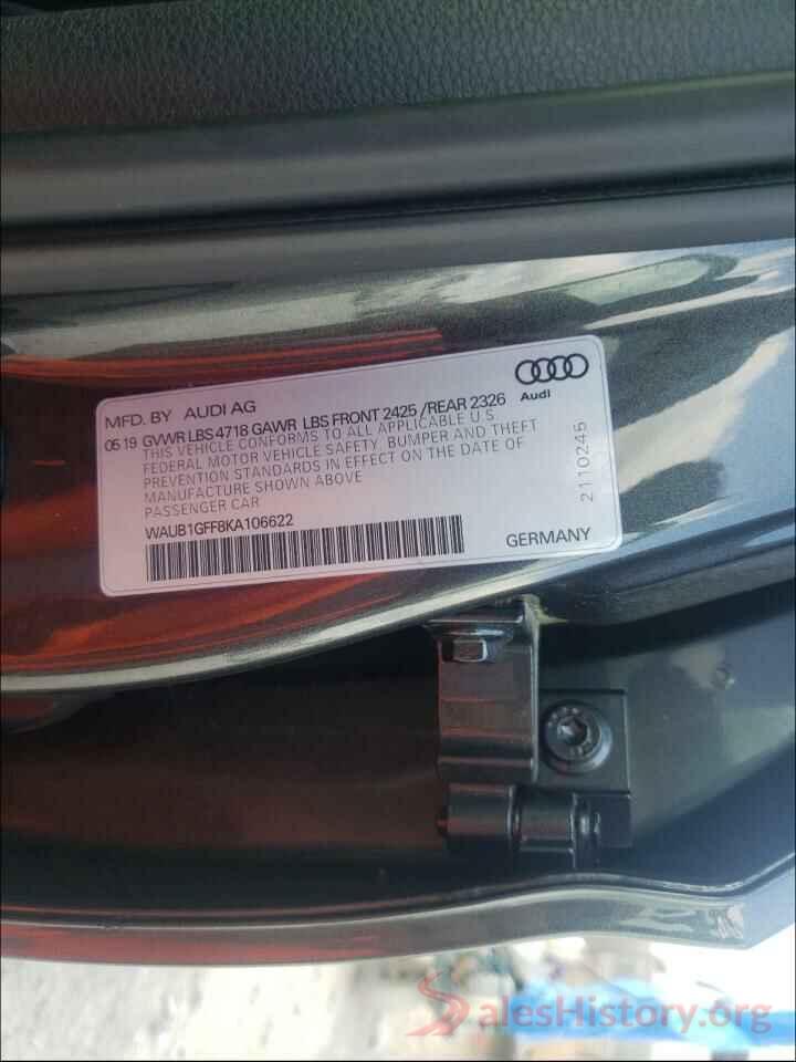 WAUB1GFF8KA106622 2019 AUDI S3