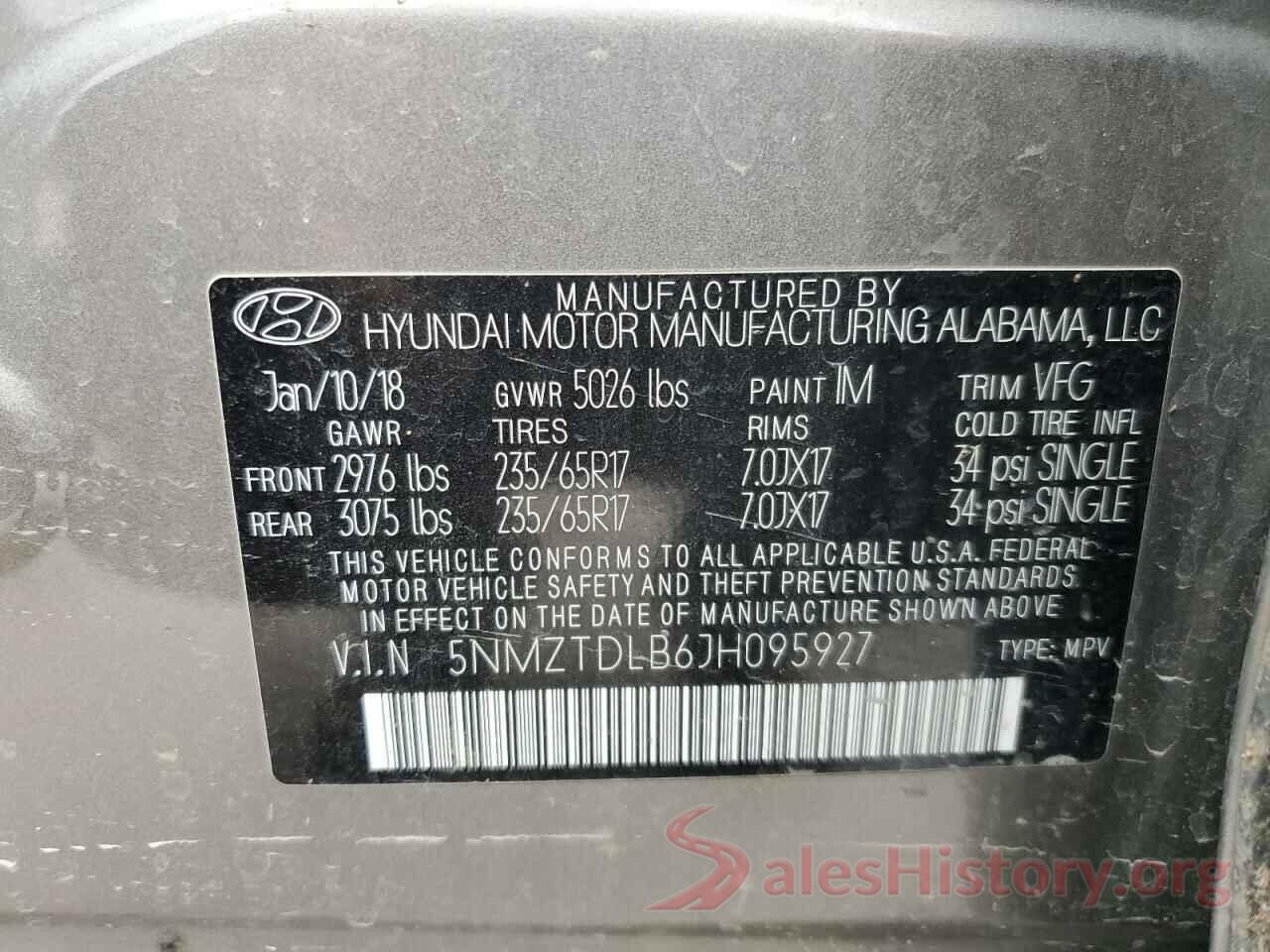 5NMZTDLB6JH095927 2018 HYUNDAI SANTA FE