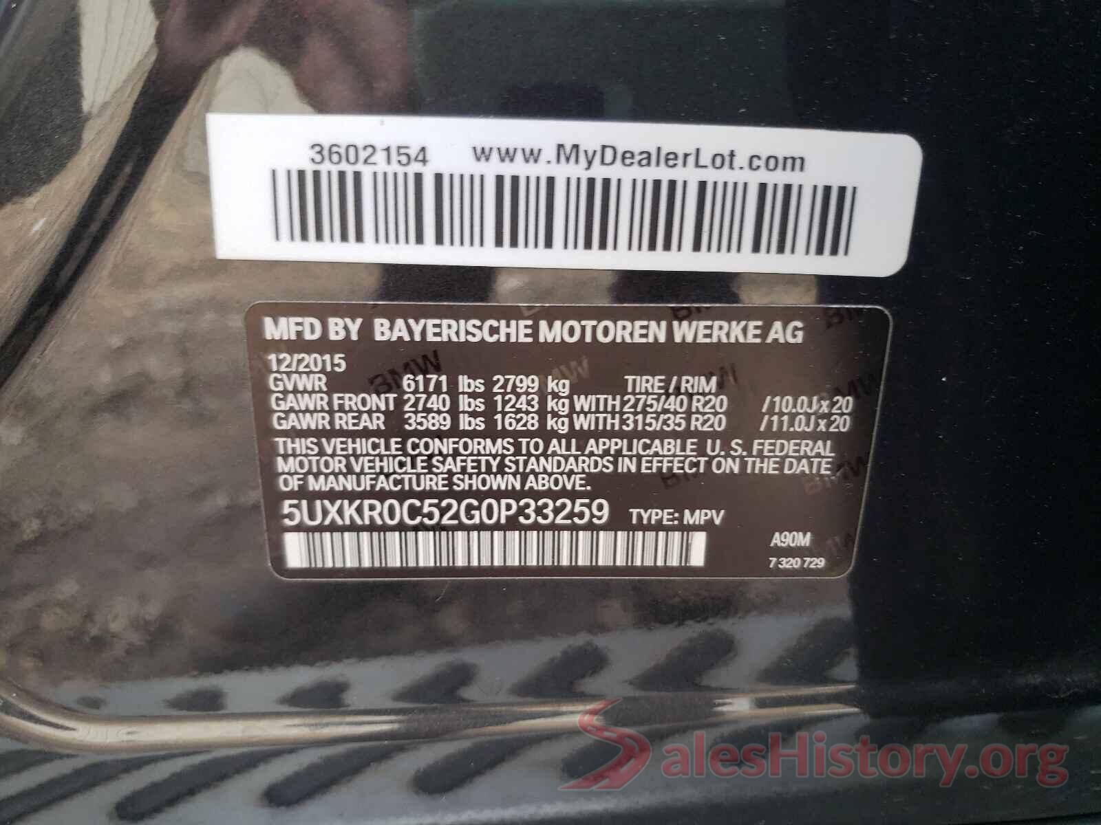 5UXKR0C52G0P33259 2016 BMW X5