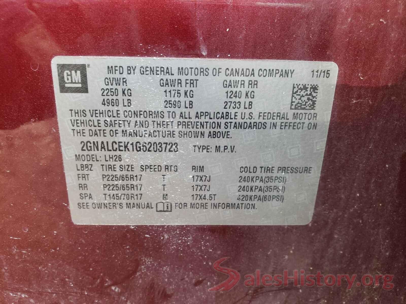 2GNALCEK1G6203723 2016 CHEVROLET EQUINOX