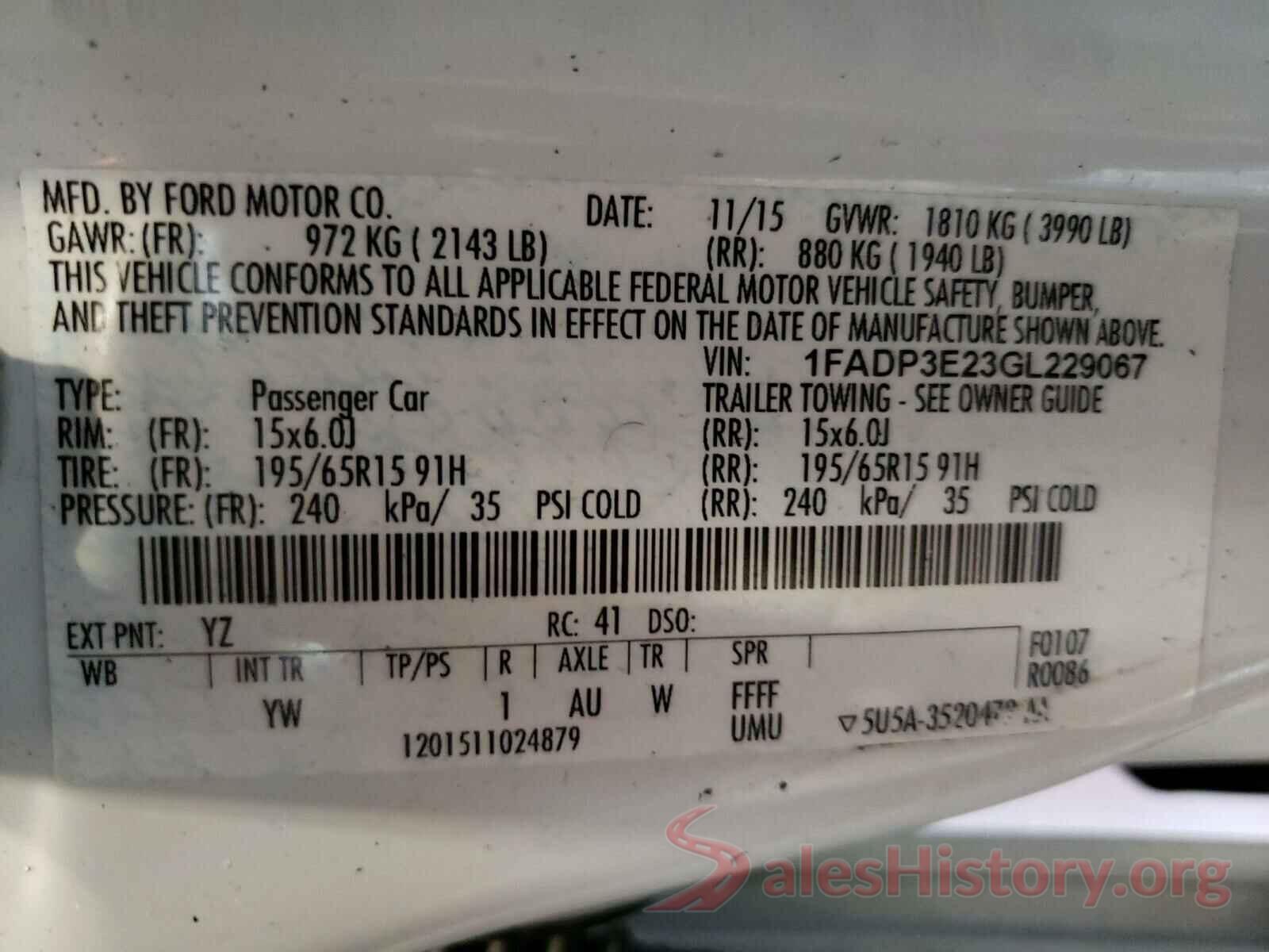 1FADP3E23GL229067 2016 FORD FOCUS