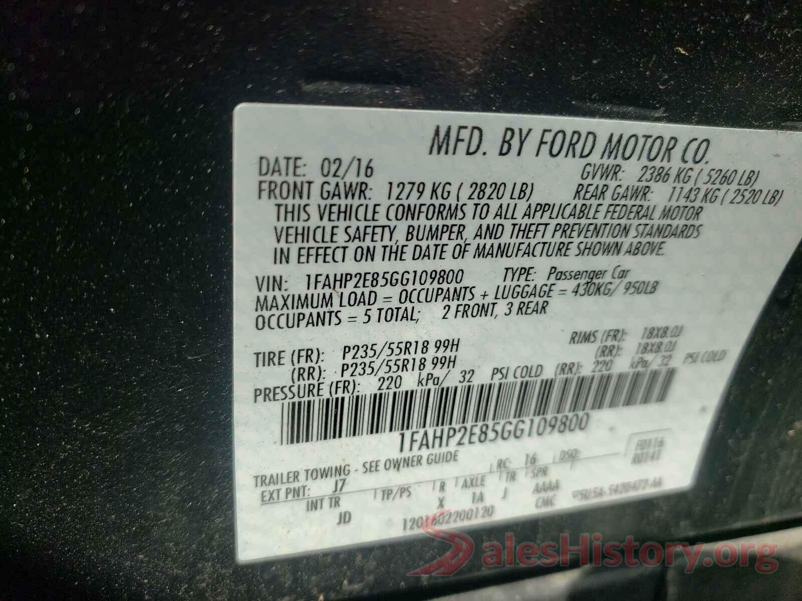 1FAHP2E85GG109800 2016 FORD TAURUS