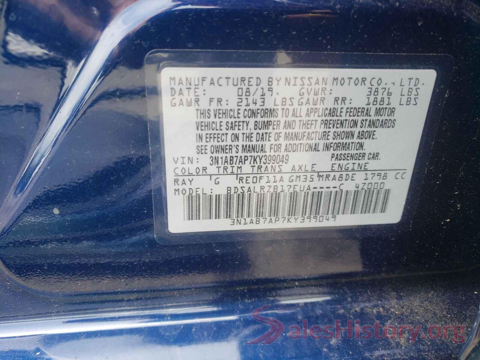 3N1AB7AP7KY399049 2019 NISSAN SENTRA