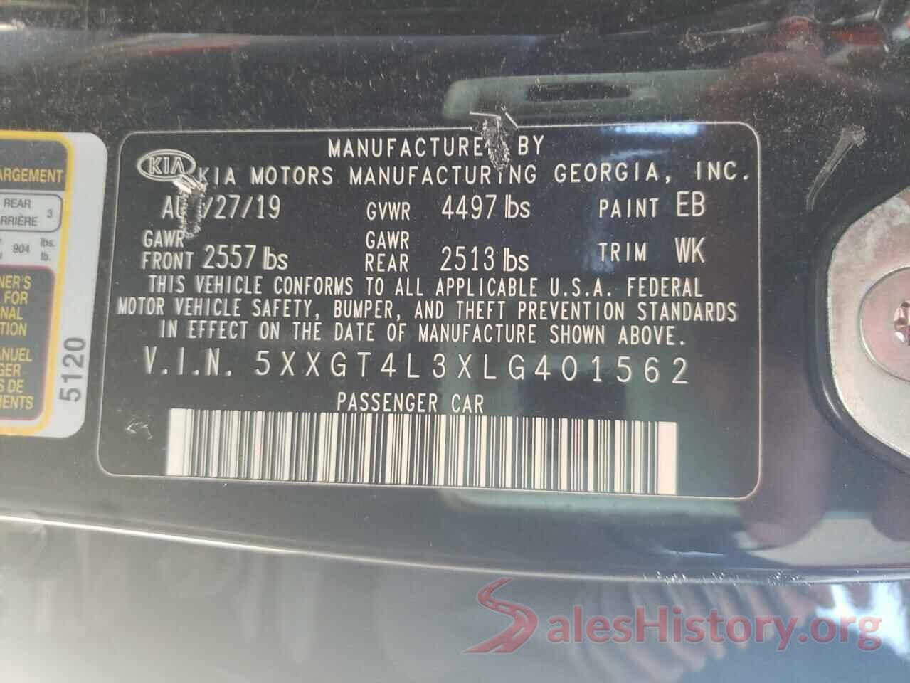 5XXGT4L3XLG401562 2020 KIA OPTIMA