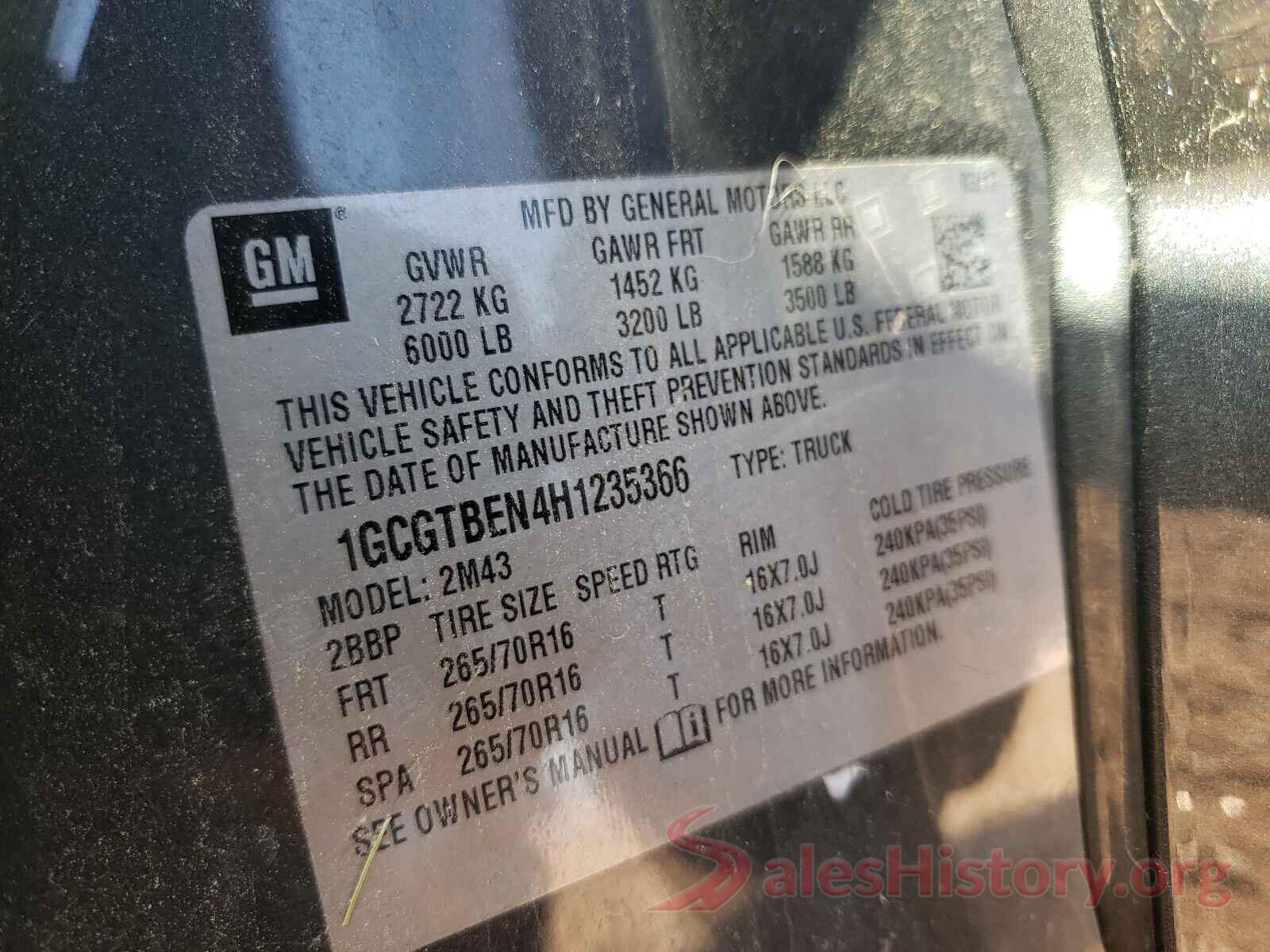 1GCGTBEN4H1235366 2017 CHEVROLET COLORADO