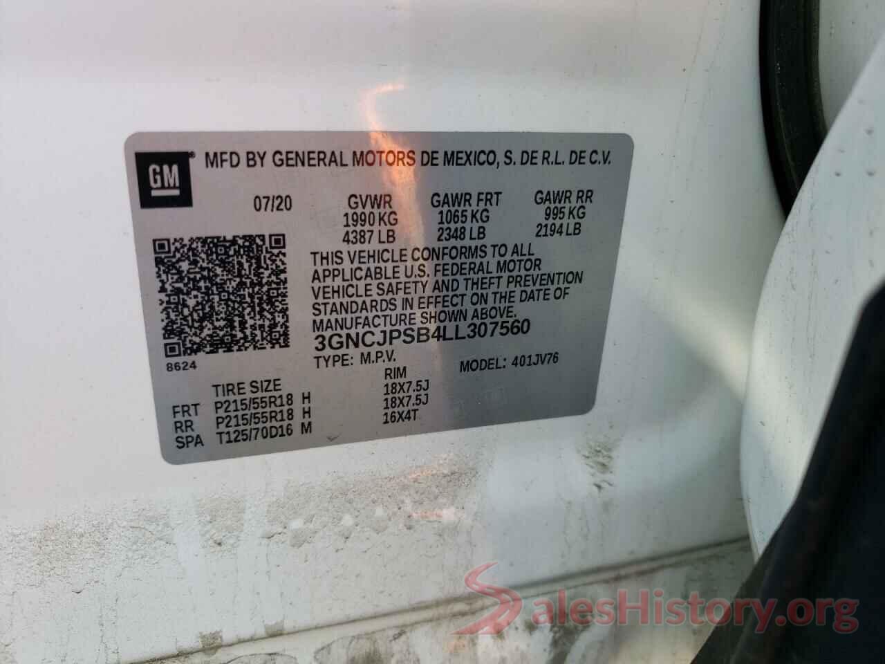 3GNCJPSB4LL307560 2020 CHEVROLET TRAX