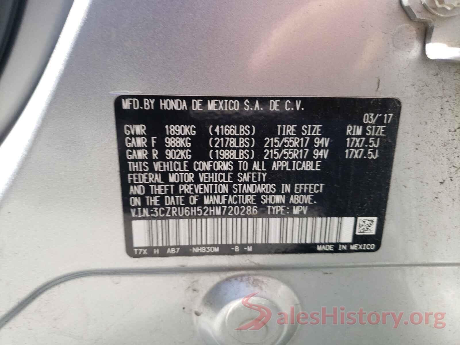 3CZRU6H52HM720286 2017 HONDA HR-V