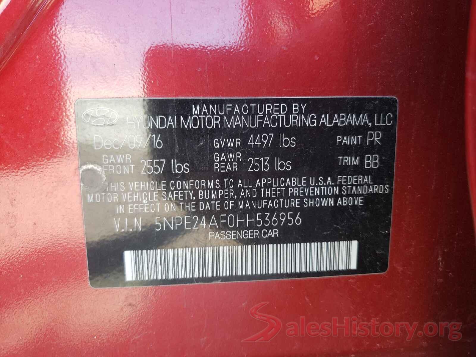 5NPE24AF0HH536956 2017 HYUNDAI SONATA