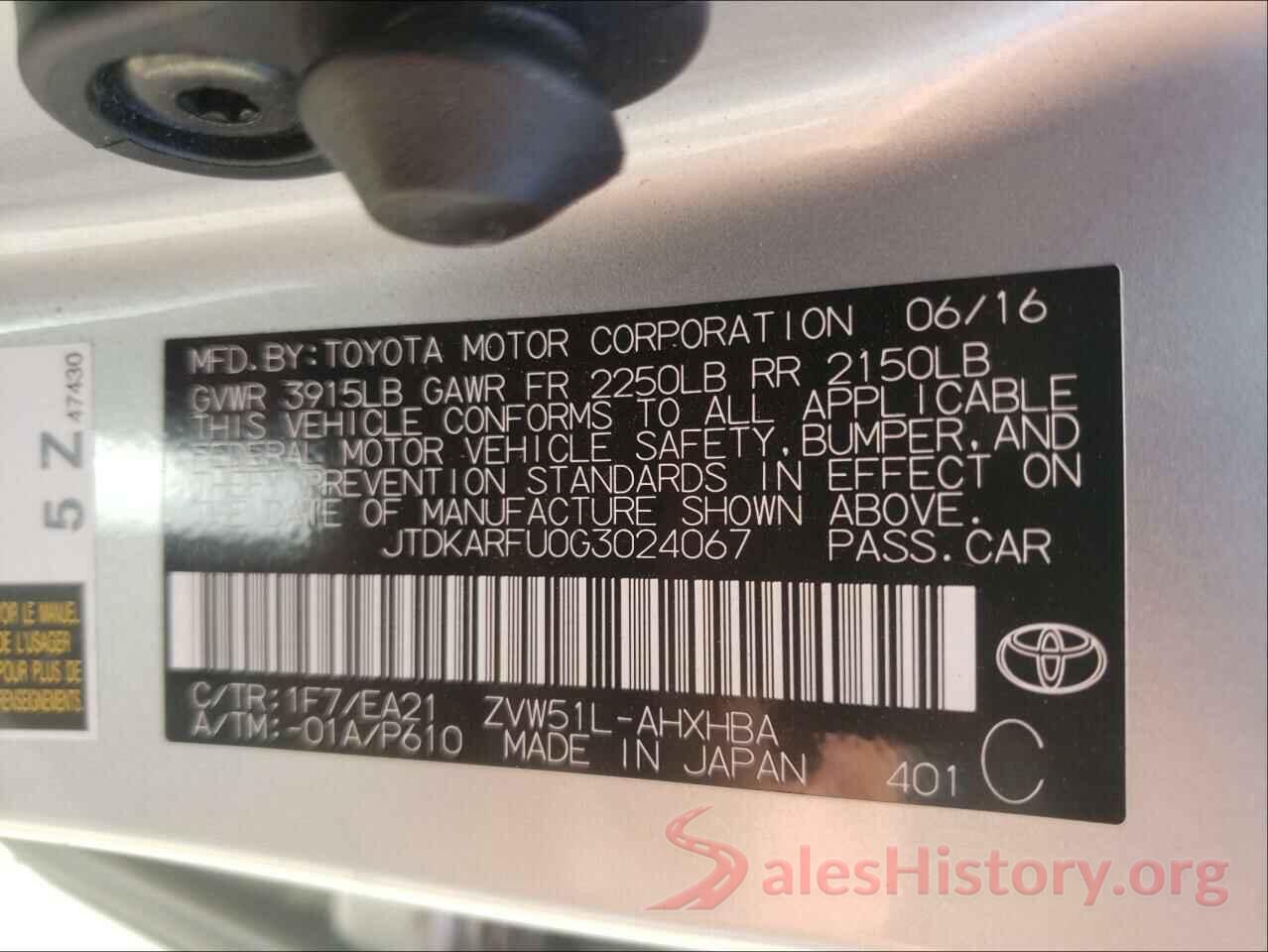 JTDKARFU0G3024067 2016 TOYOTA PRIUS