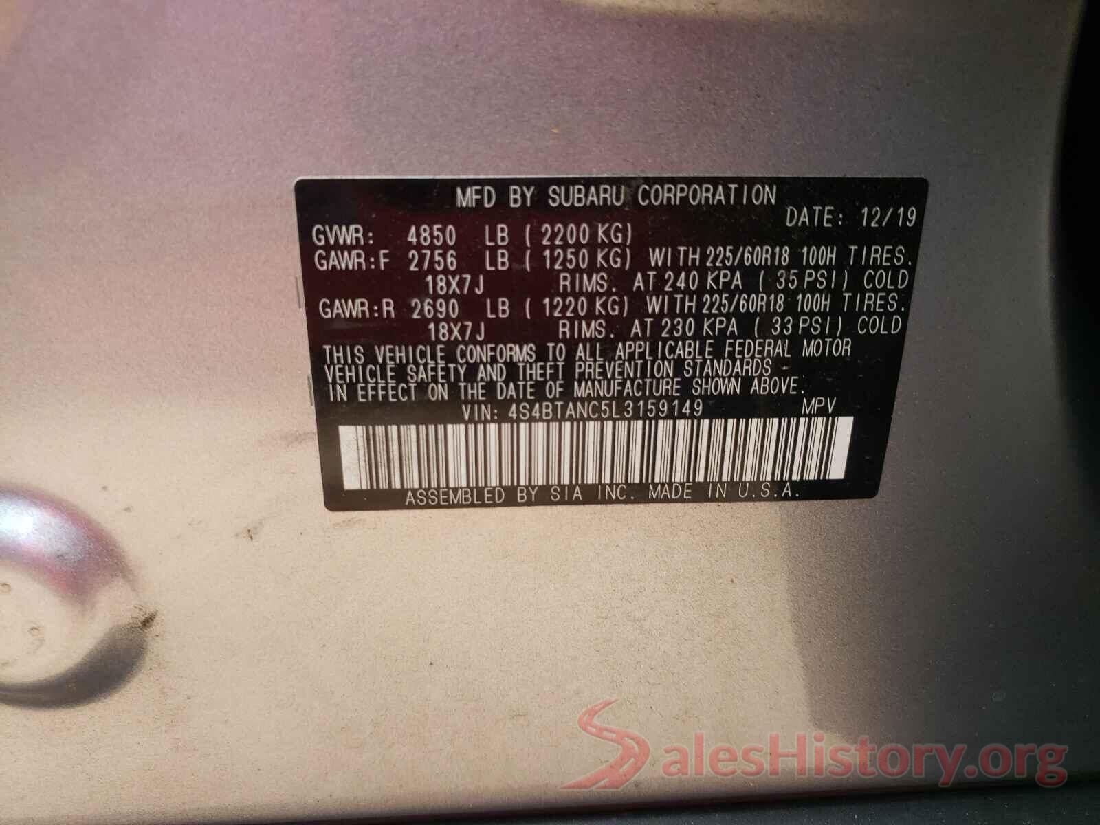 4S4BTANC5L3159149 2020 SUBARU OUTBACK