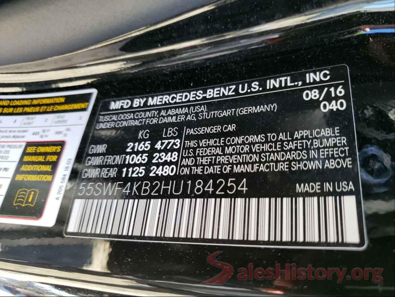 55SWF4KB2HU184254 2017 MERCEDES-BENZ C CLASS