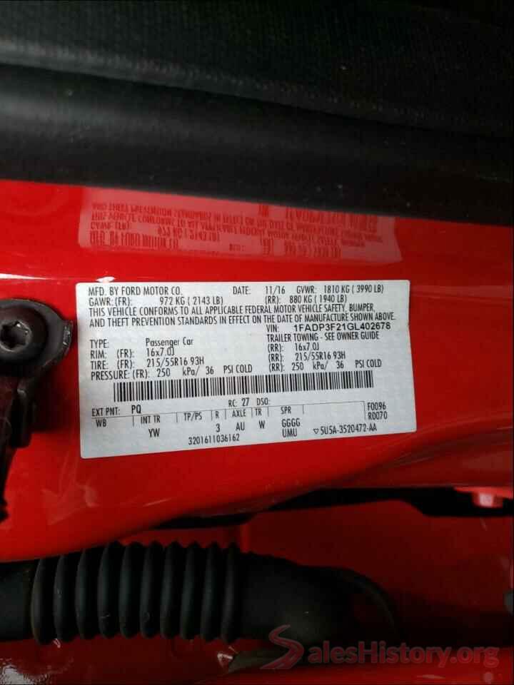 1FADP3F21GL402678 2016 FORD FOCUS