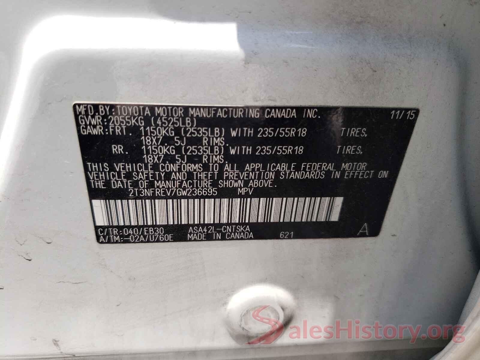 2T3NFREV7GW236695 2016 TOYOTA RAV4