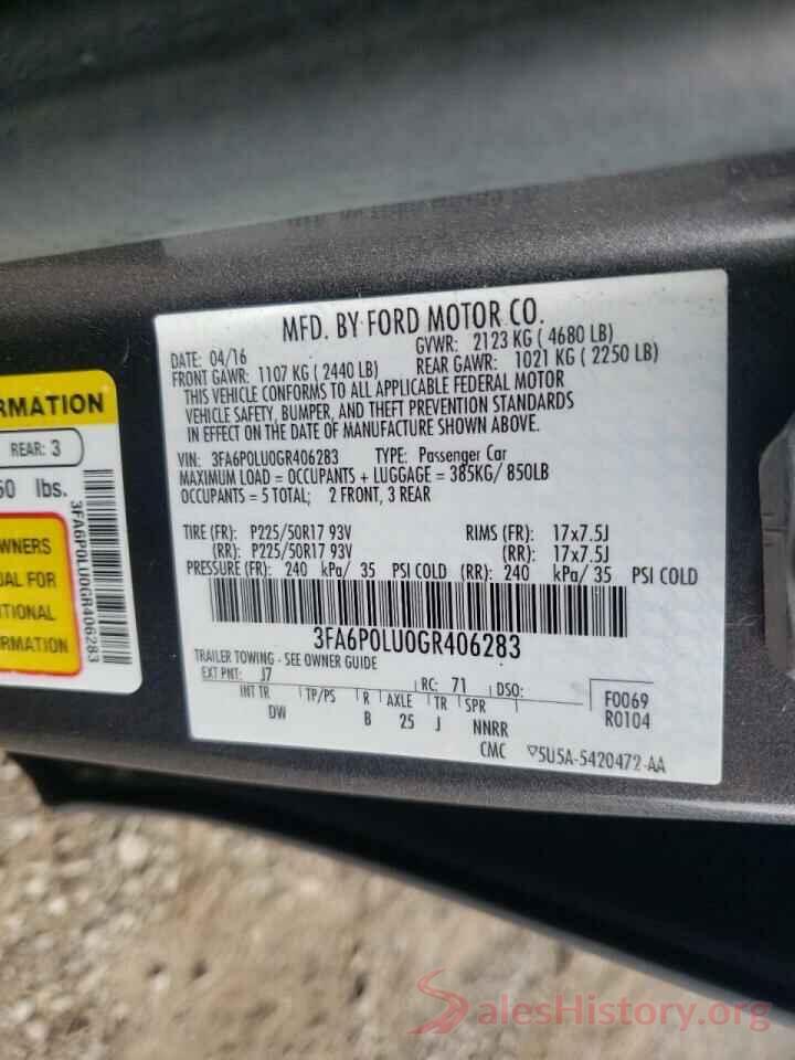 3FA6P0LU0GR406283 2016 FORD FUSION